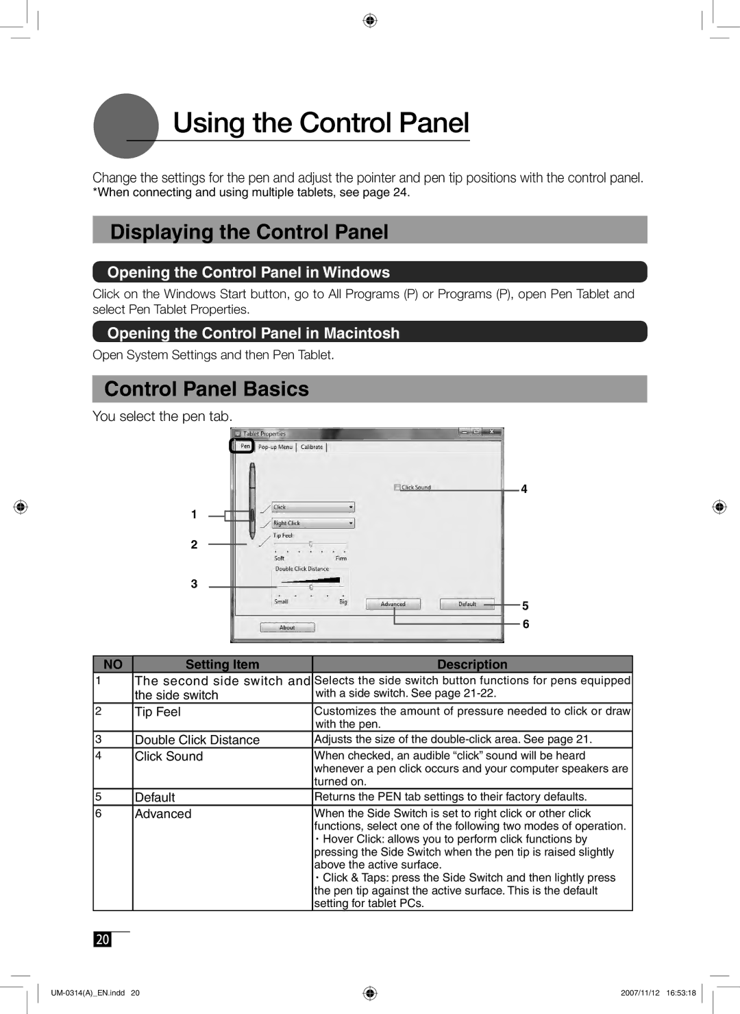 Wacom DTI-520 manual Using the Control Panel, Displaying the Control Panel, Control Panel Basics 