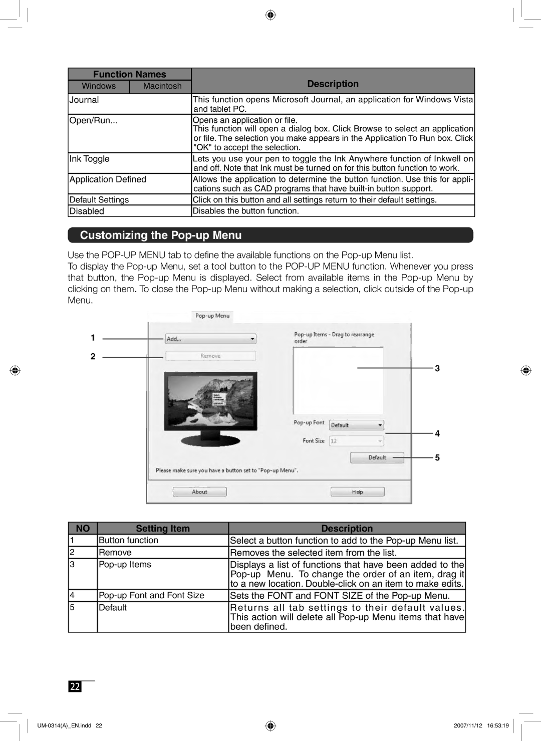 Wacom DTI-520 manual Customizing the Pop-up Menu, Open/Run 