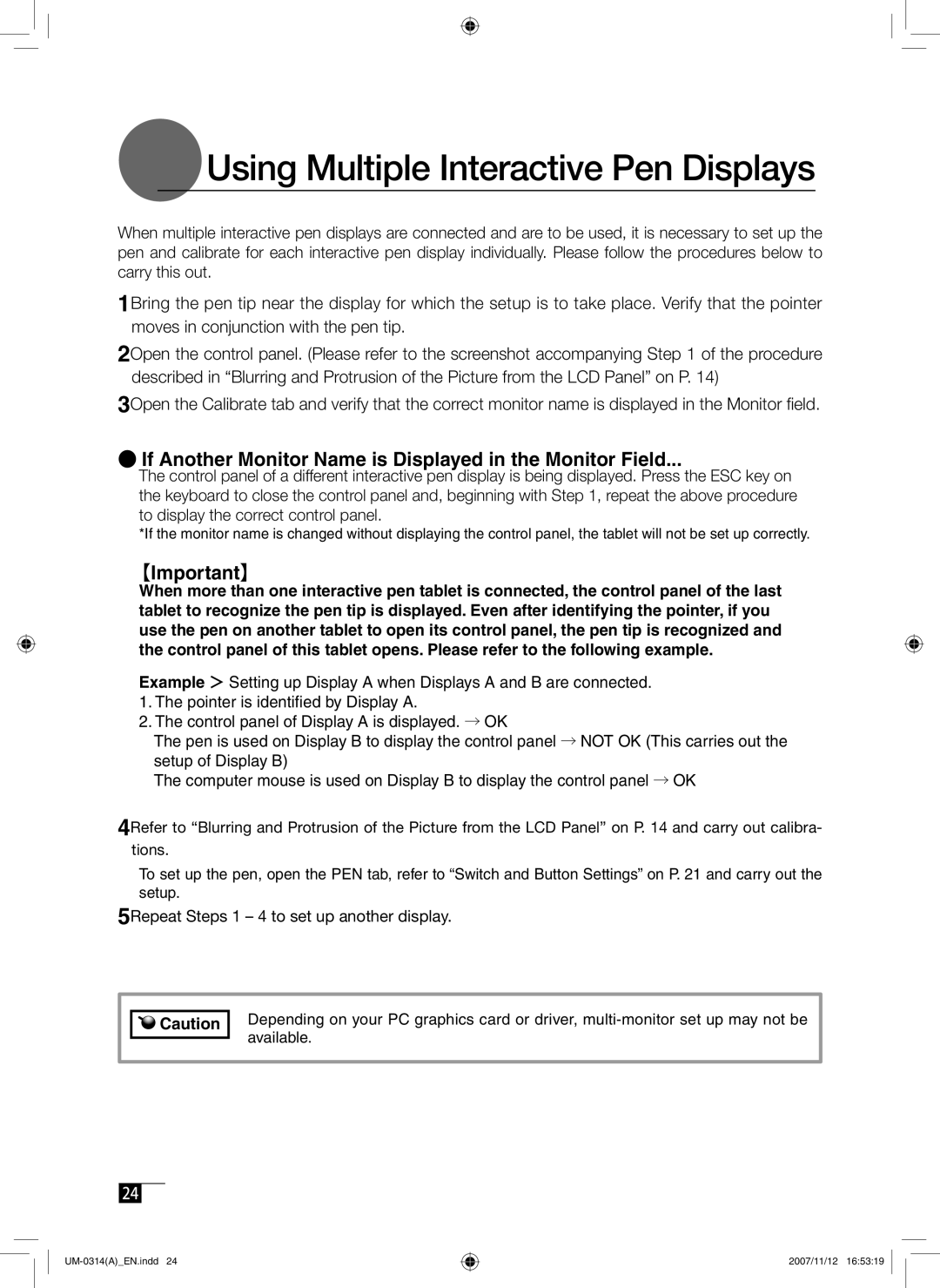 Wacom DTI-520 manual Using Multiple Interactive Pen Displays, If Another Monitor Name is Displayed in the Monitor Field 