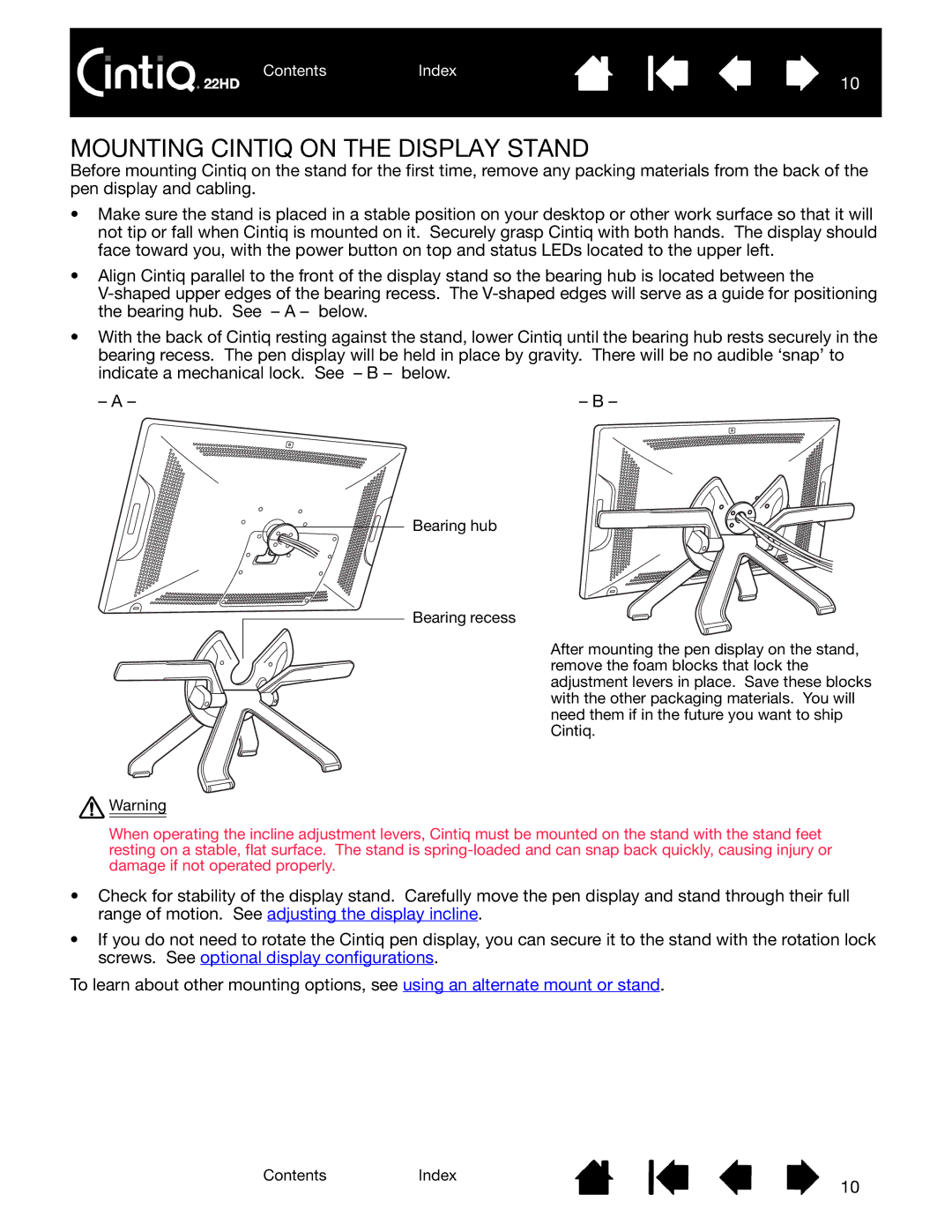 Wacom DTK-2200 user manual Mounting Cintiq on the Display Stand 