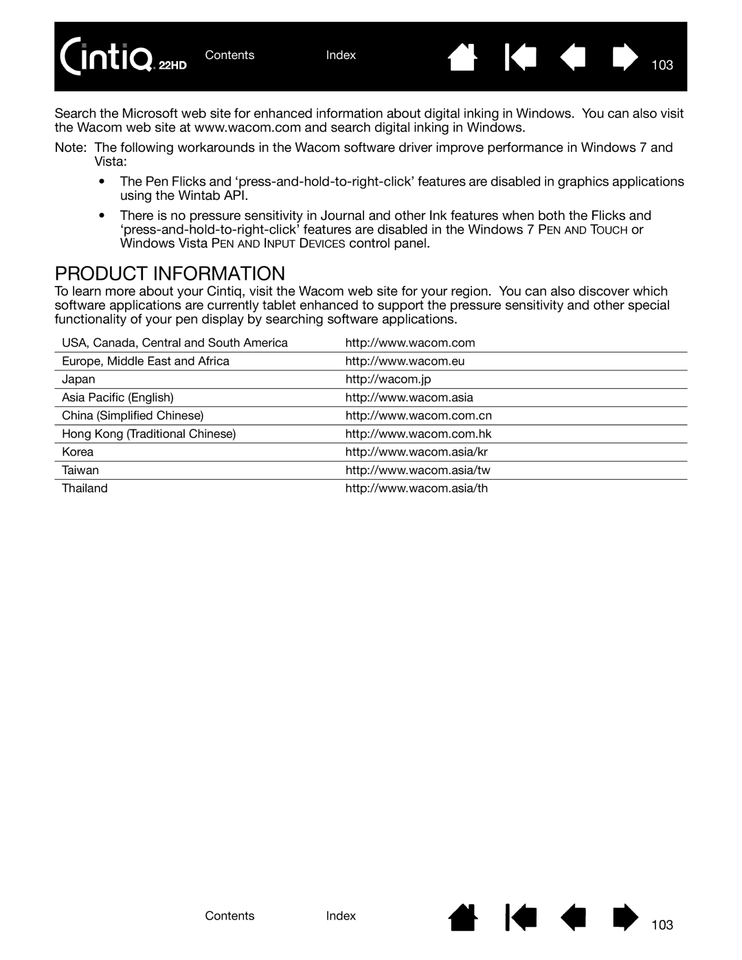 Wacom DTK-2200 user manual Product Information, 103 