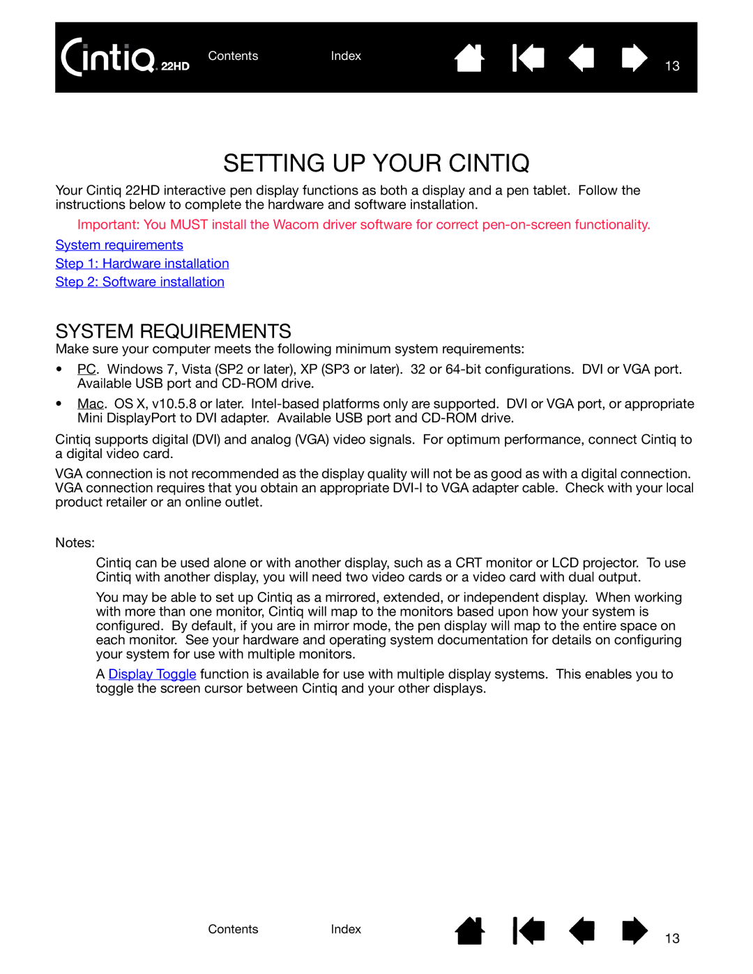 Wacom DTK-2200 user manual Setting UP Your Cintiq, System Requirements 