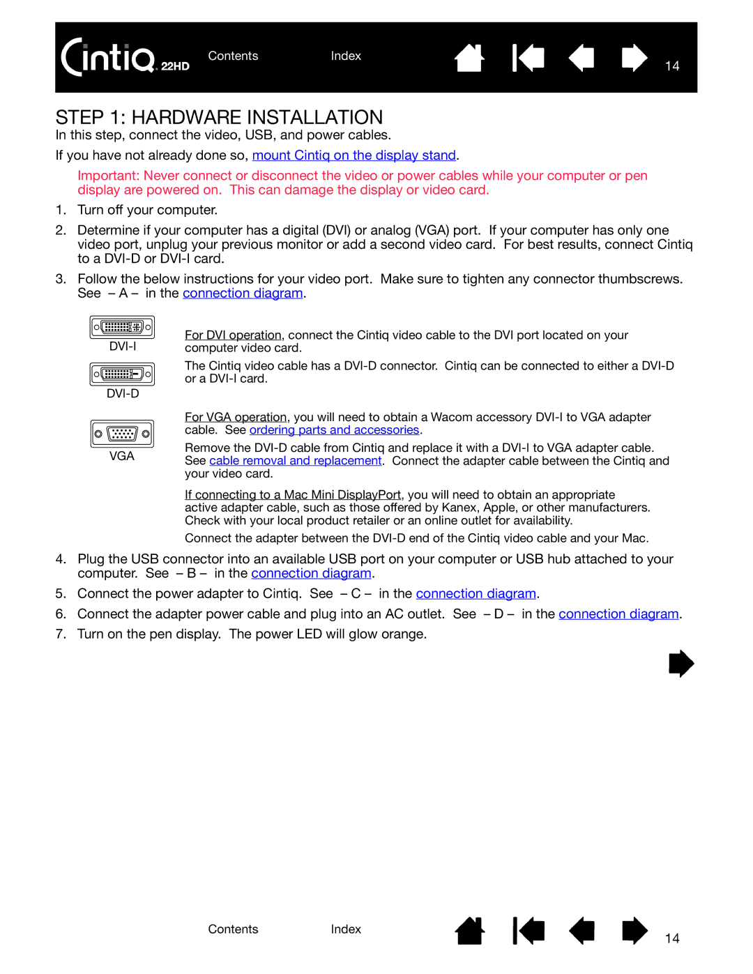 Wacom DTK-2200 user manual Hardware Installation, Dvi-I Dvi-D Vga 