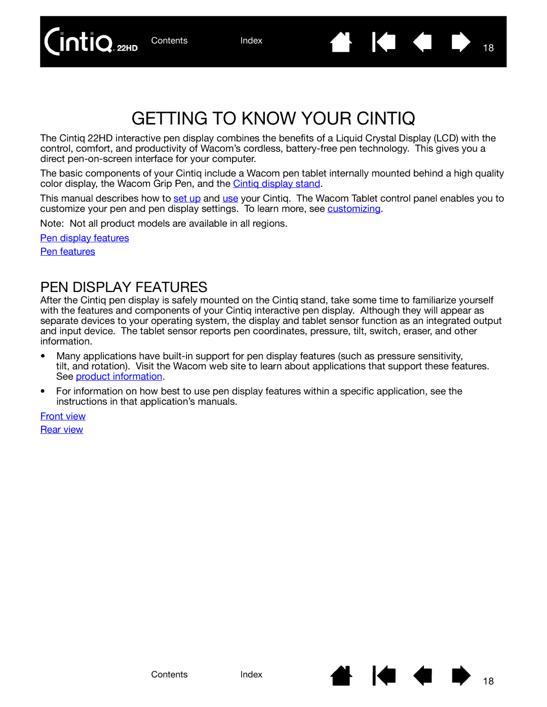 Wacom DTK-2200 user manual Getting to Know Your Cintiq, PEN Display Features 