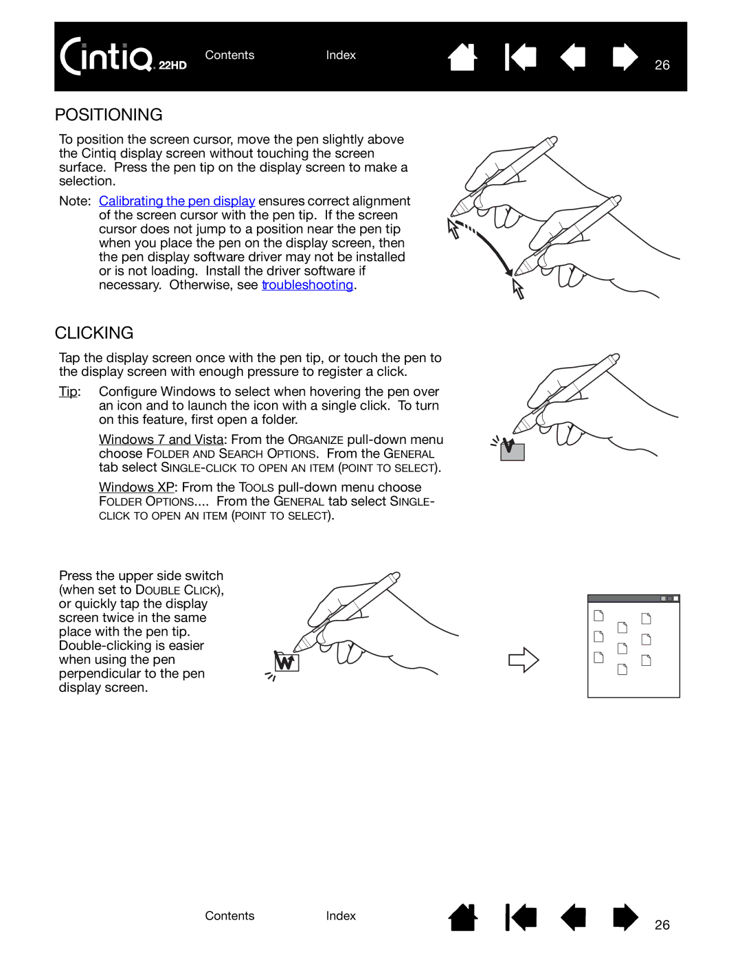 Wacom DTK-2200 user manual Positioning, Clicking 