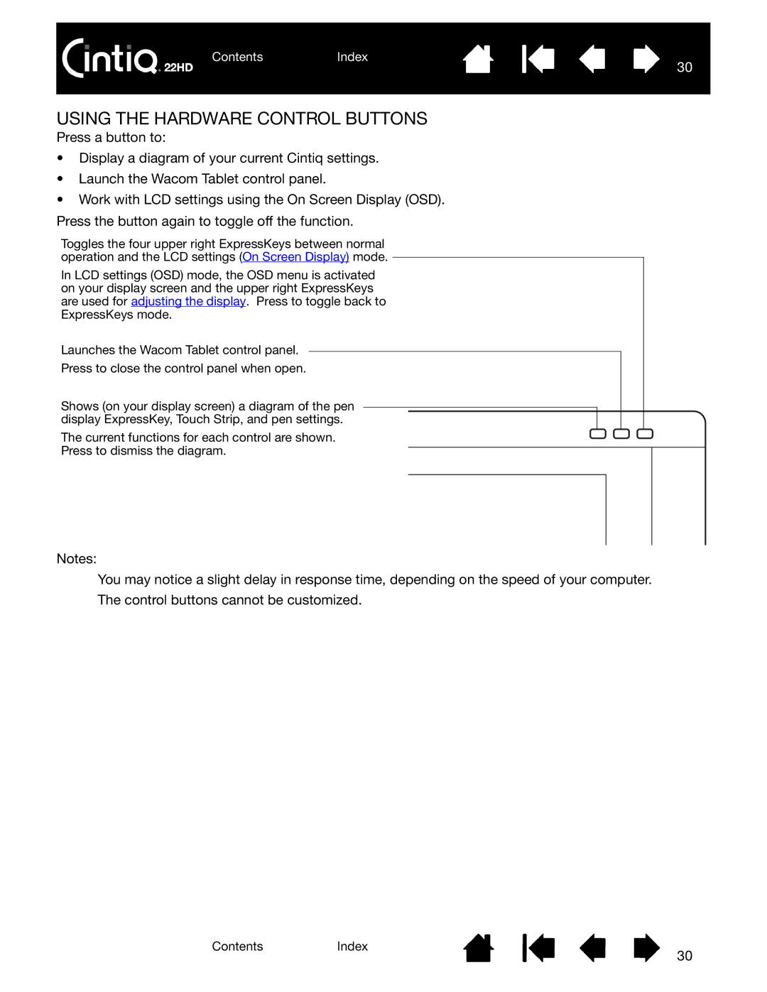 Wacom DTK-2200 user manual Using the Hardware Control Buttons 