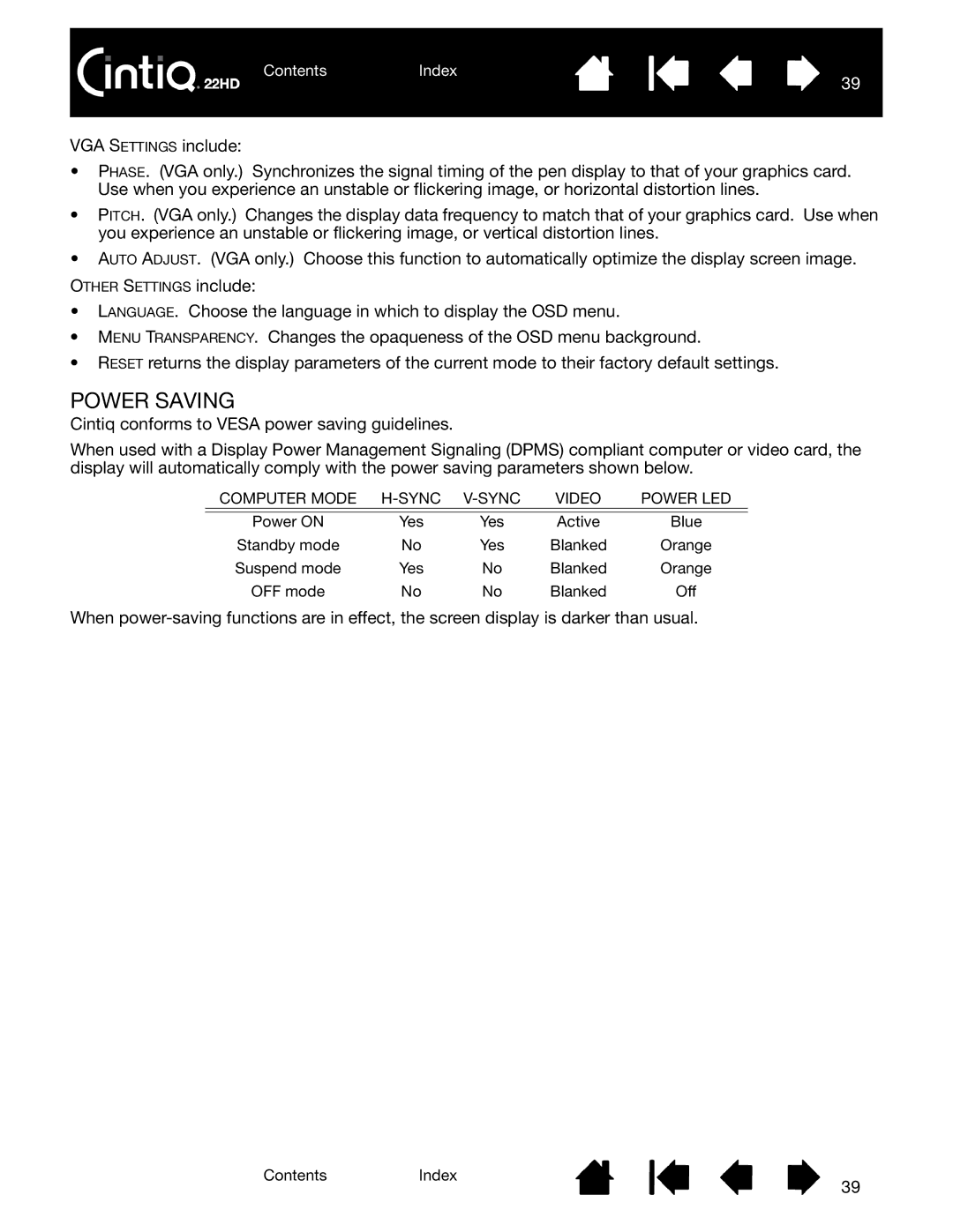 Wacom DTK-2200 user manual Power Saving, Computer Mode Sync 