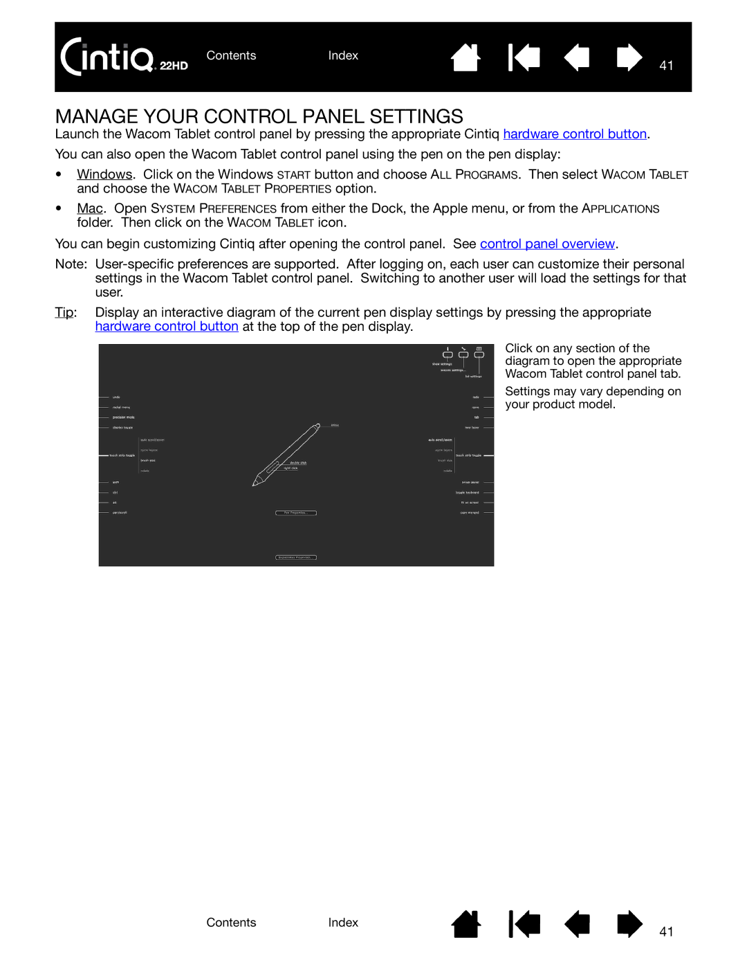 Wacom DTK-2200 user manual Manage Your Control Panel Settings 