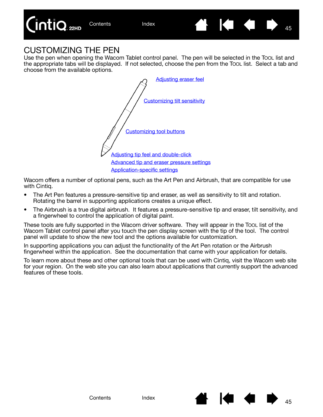 Wacom DTK-2200 user manual Customizing the PEN 