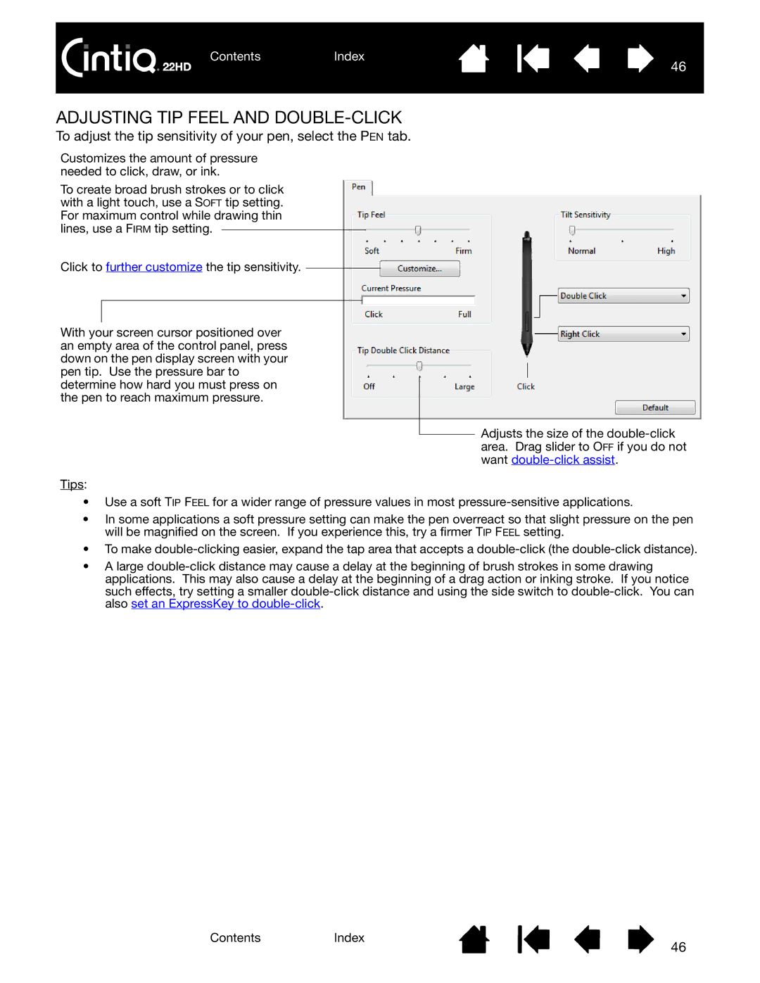 Wacom DTK-2200 user manual Adjusting TIP Feel and DOUBLE-CLICK 