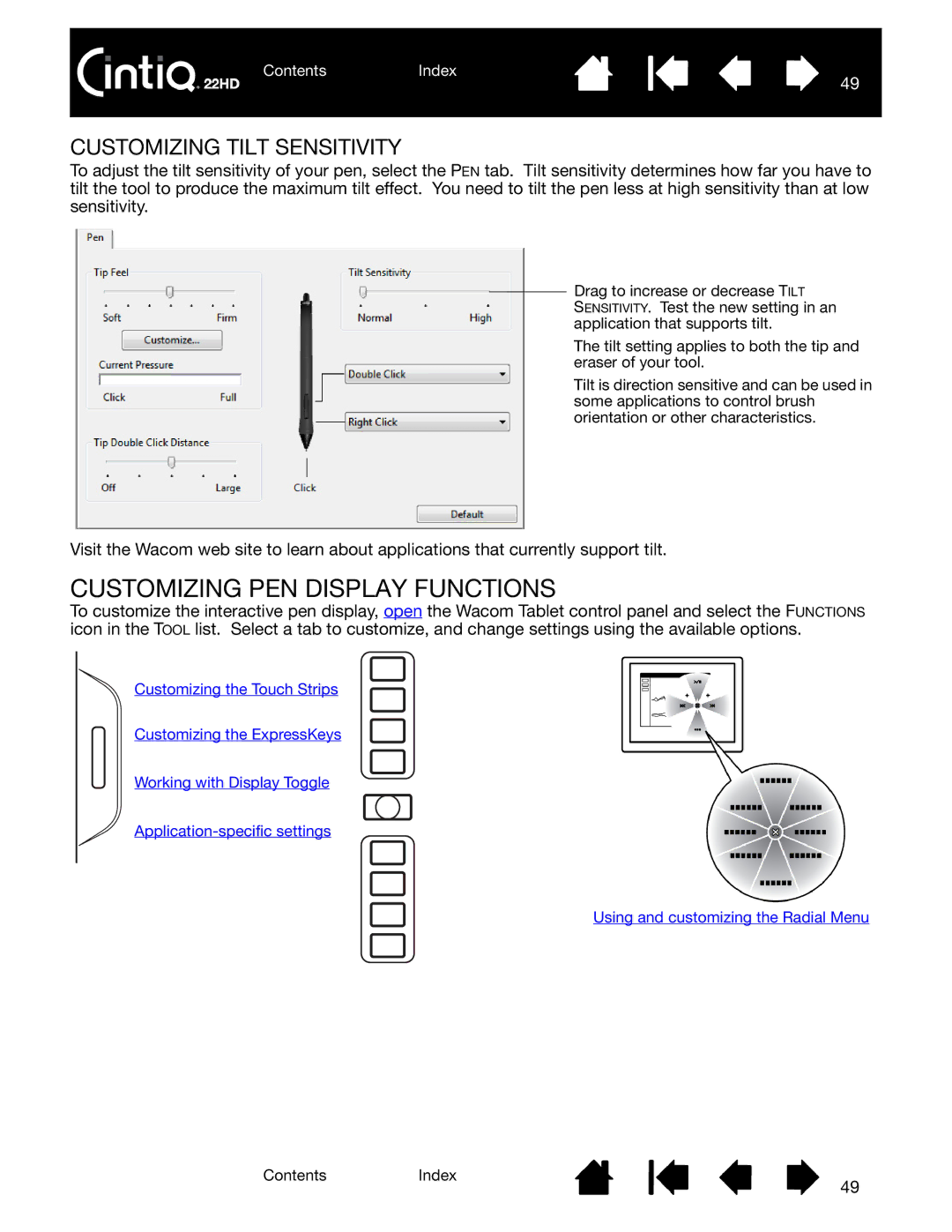 Wacom DTK-2200 user manual Customizing PEN Display Functions, Customizing Tilt Sensitivity 