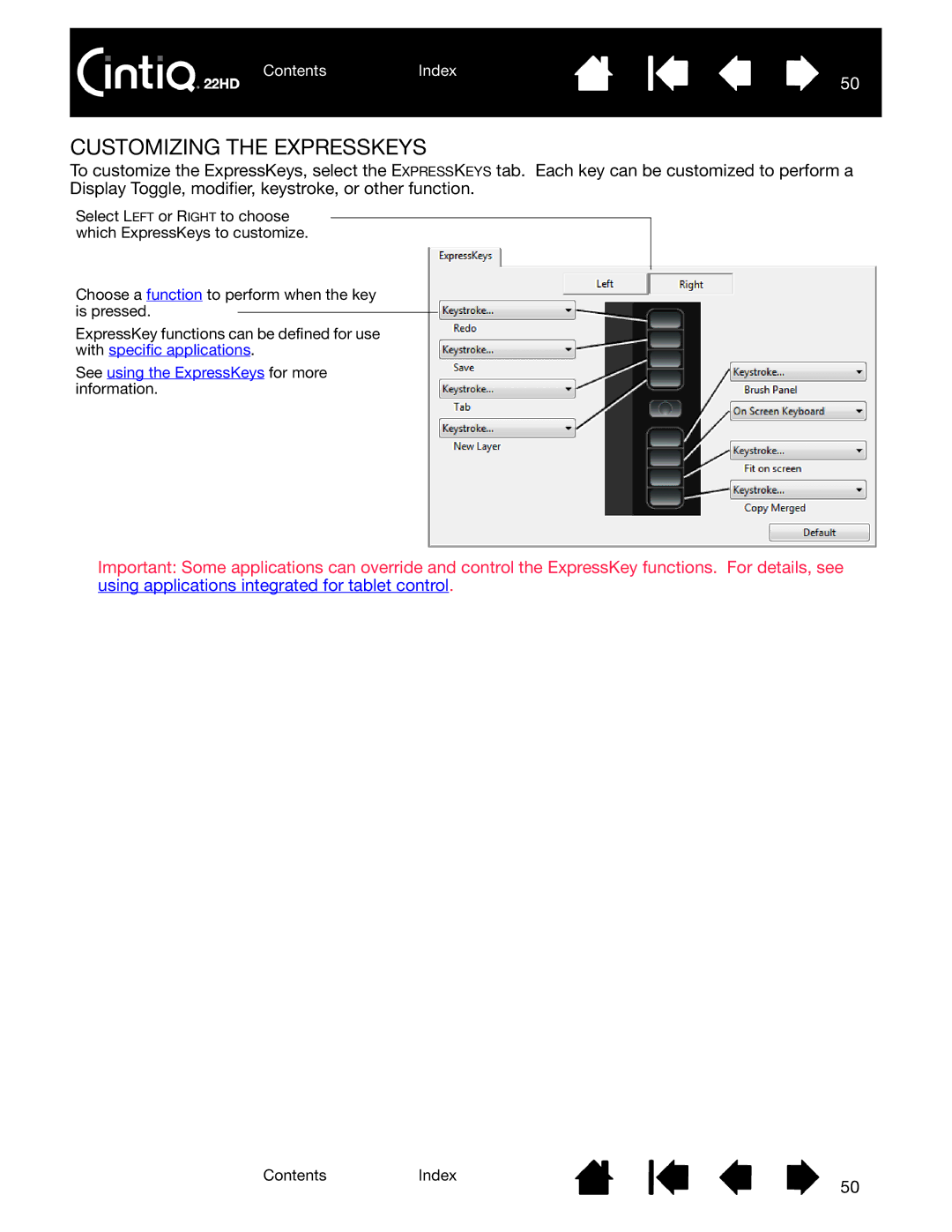 Wacom DTK-2200 user manual Customizing the Expresskeys 