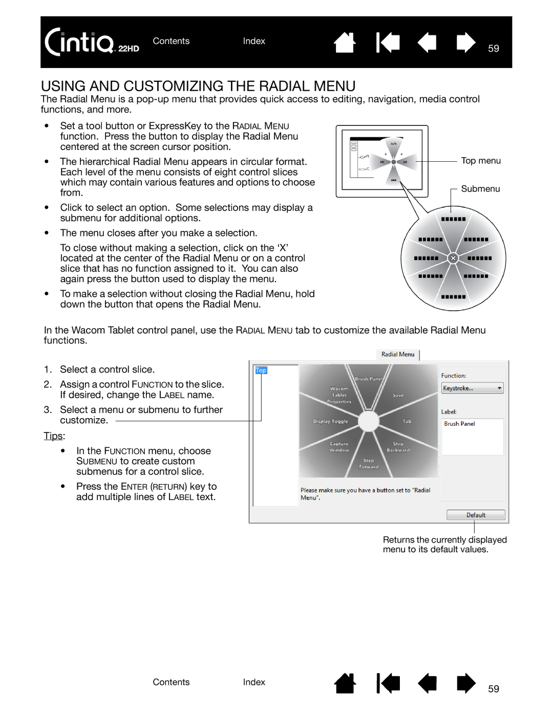 Wacom DTK-2200 user manual Using and Customizing the Radial Menu 