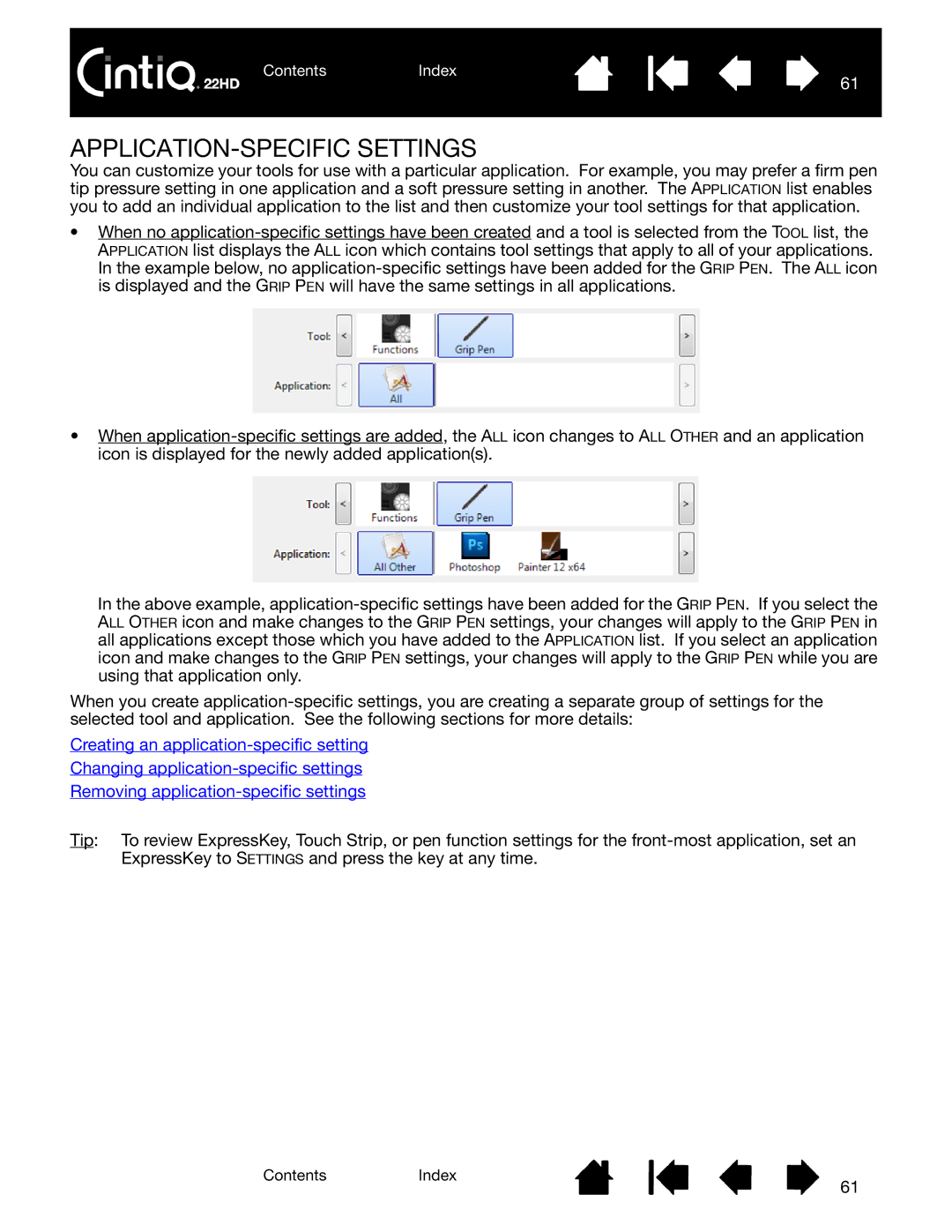 Wacom DTK-2200 user manual APPLICATION-SPECIFIC Settings 