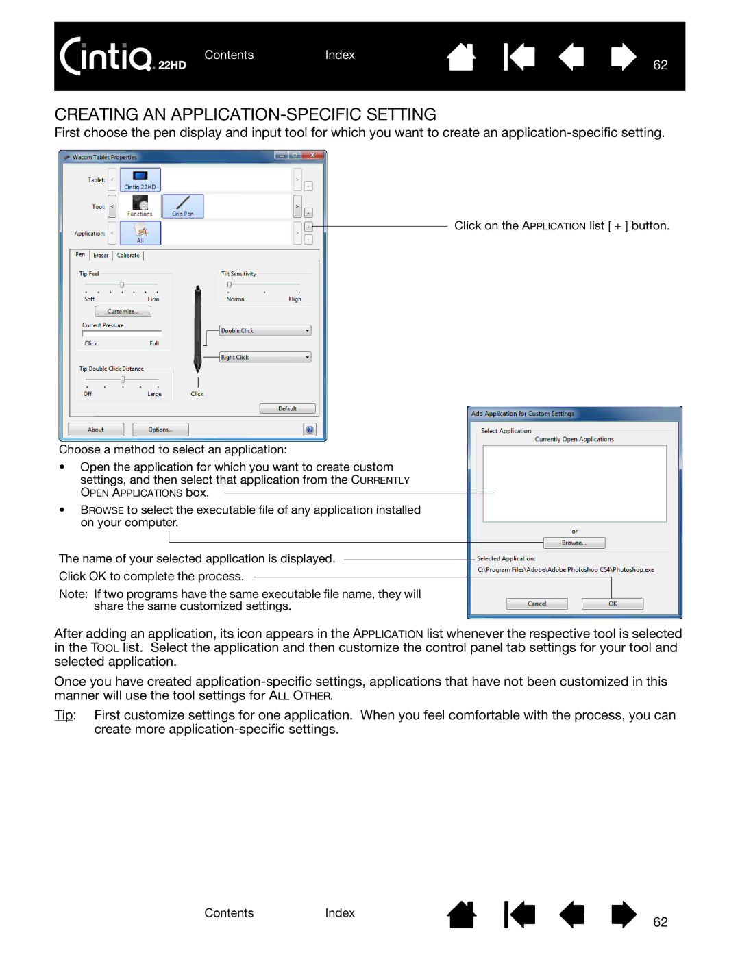 Wacom DTK-2200 user manual Creating AN APPLICATION-SPECIFIC Setting 