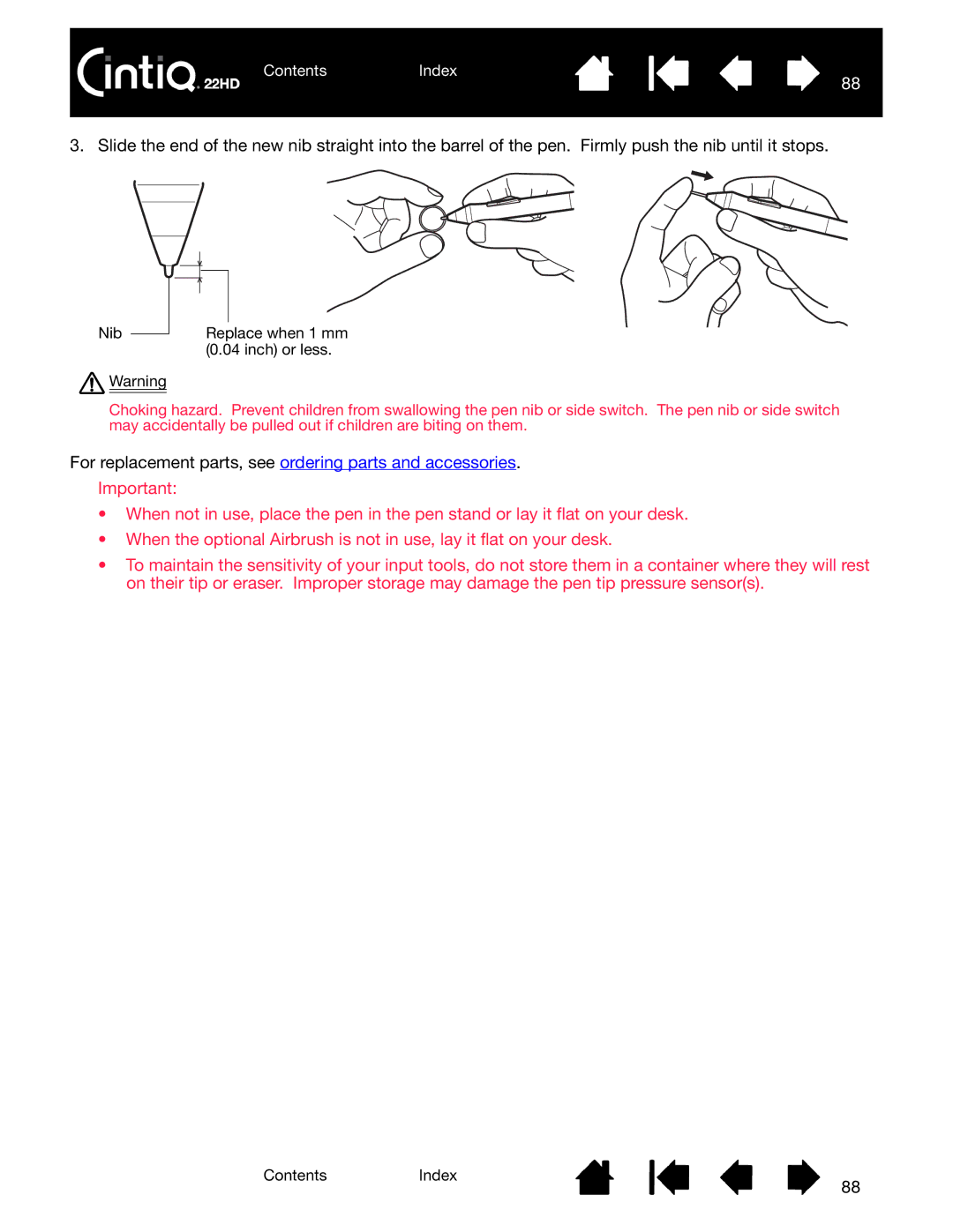 Wacom DTK-2200 user manual For replacement parts, see ordering parts and accessories 