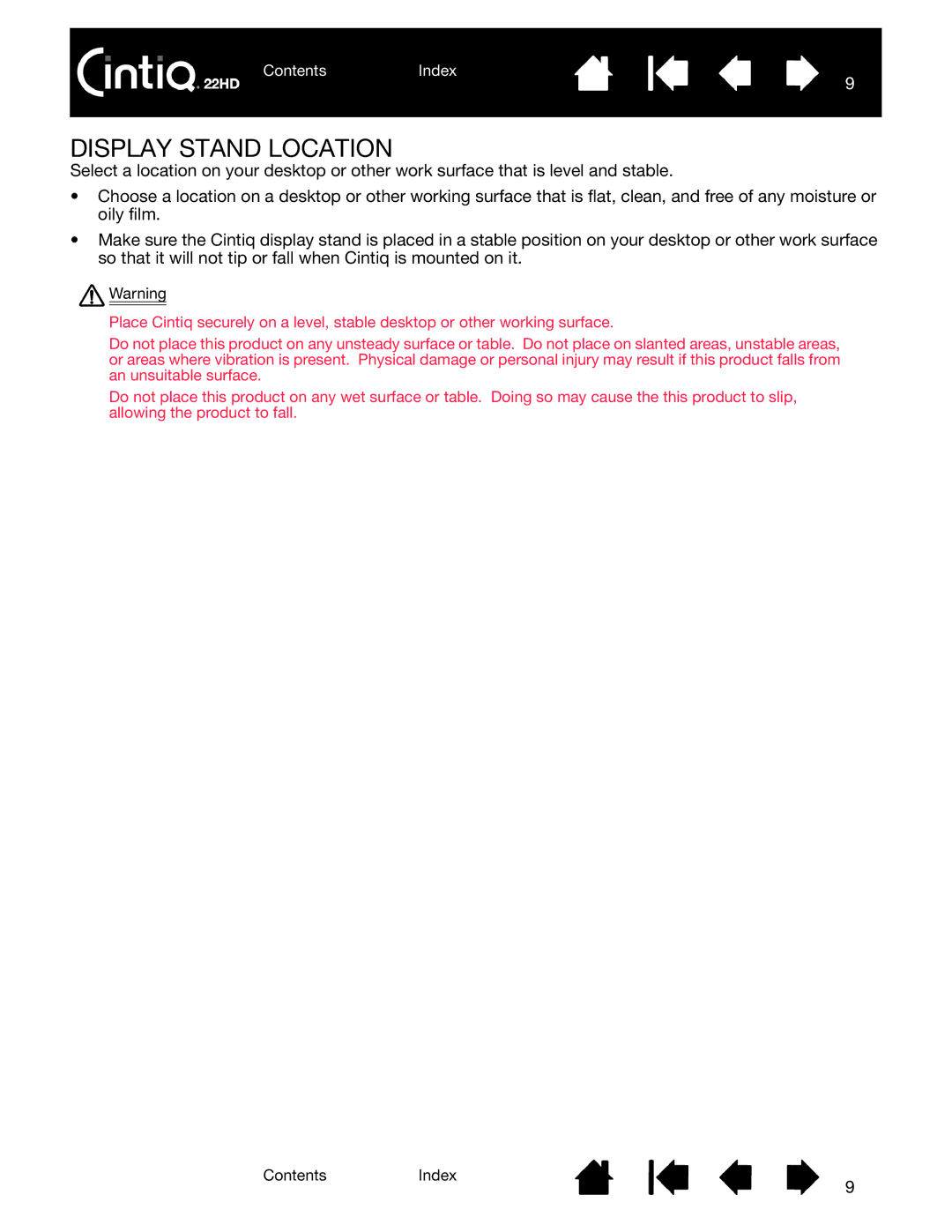 Wacom DTK-2200 user manual Display Stand Location 