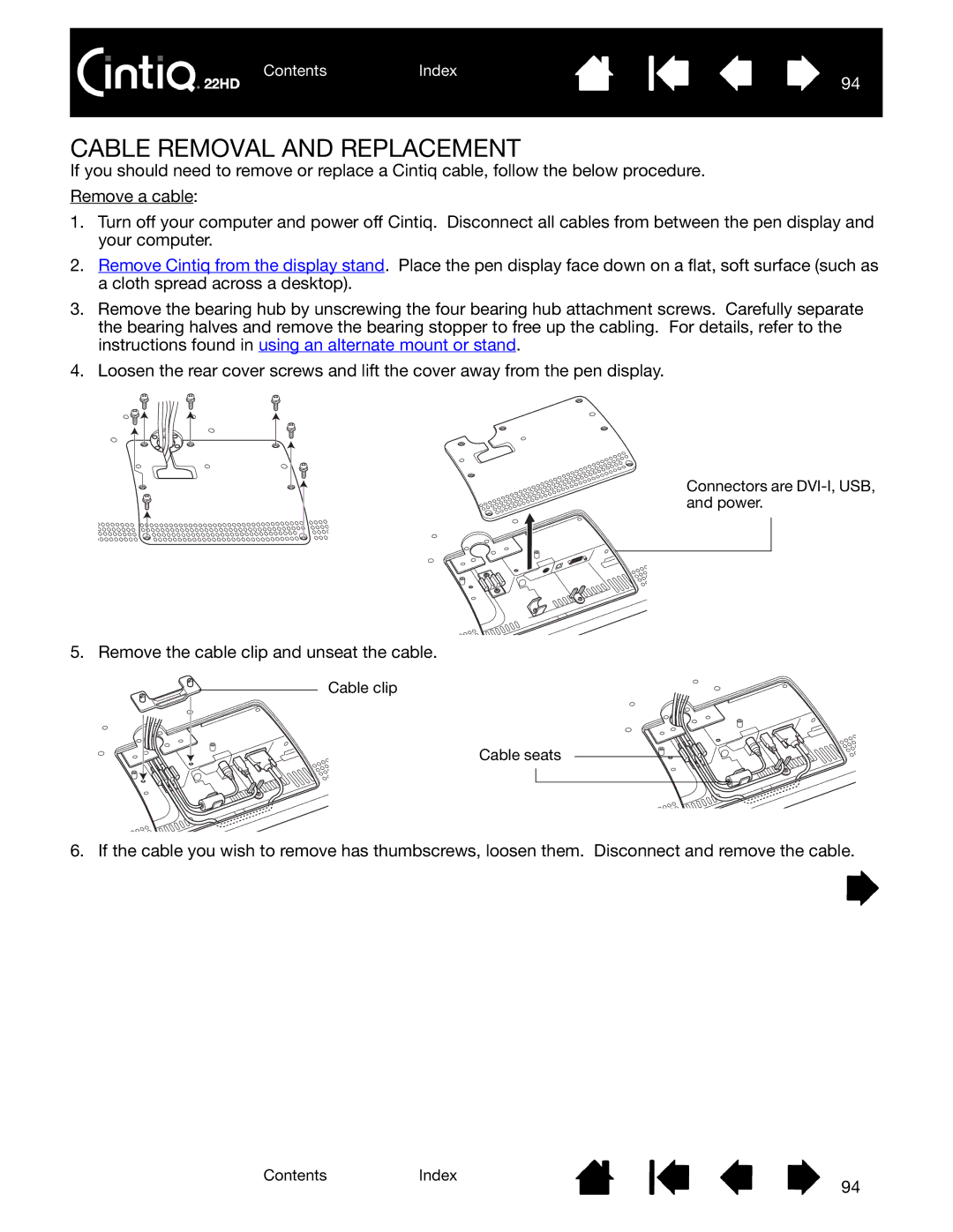 Wacom DTK-2200 user manual Cable Removal and Replacement 