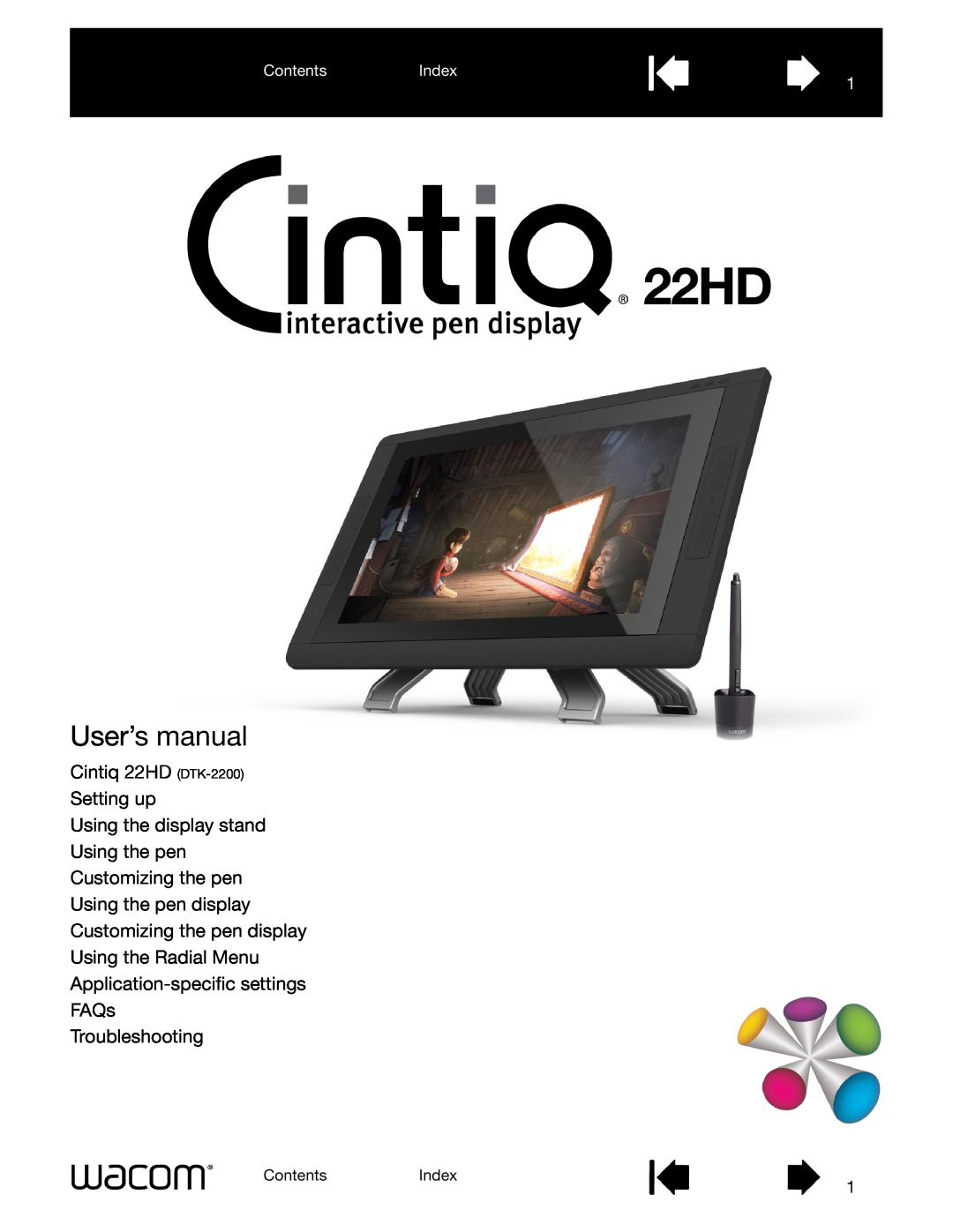 Wacom DTK-2200 user manual User’s manual, Cintiq 22HD Setting up Using the display stand Using the pen, Troubleshooting 