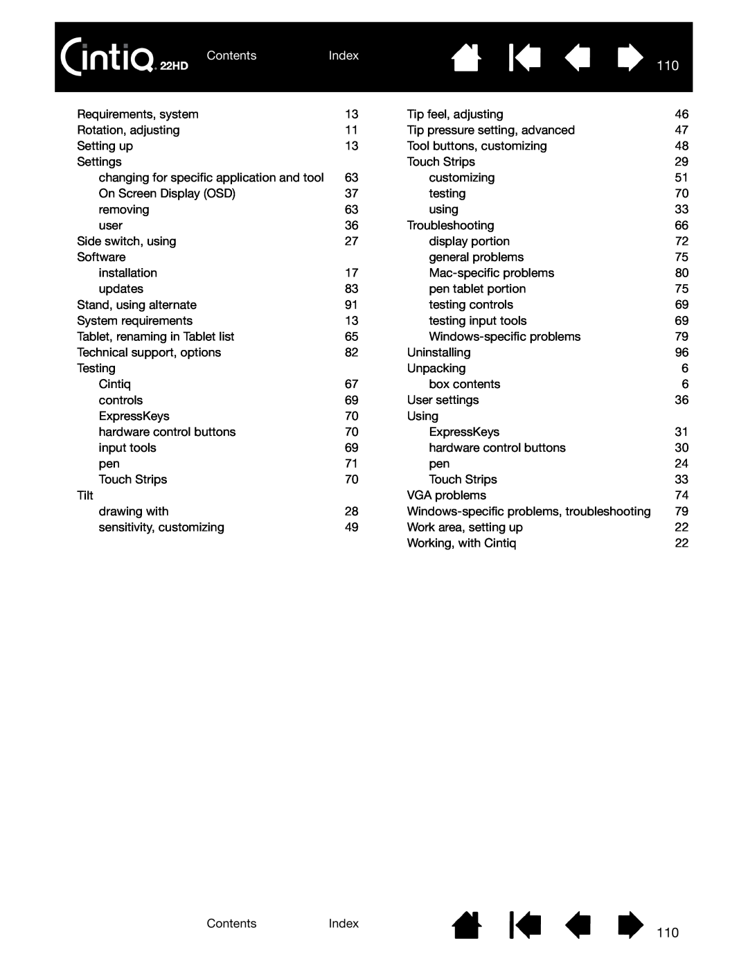 Wacom DTK-2200 user manual Contents, Index 