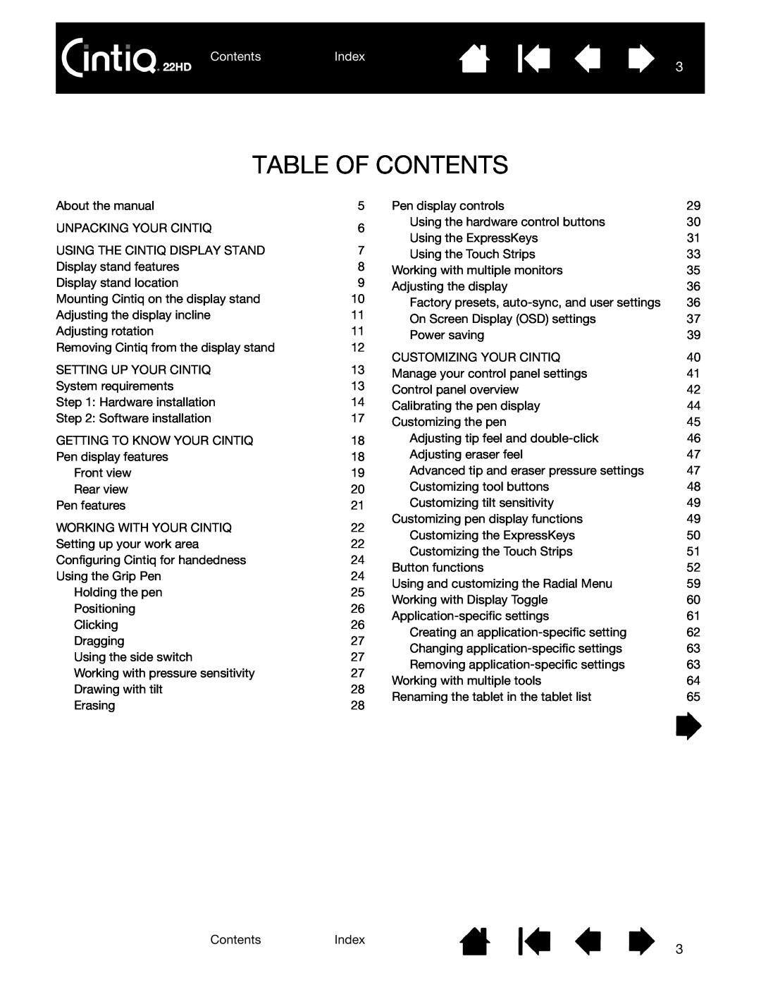 Wacom DTK-2200 user manual Table Of Contents, ContentsIndex 