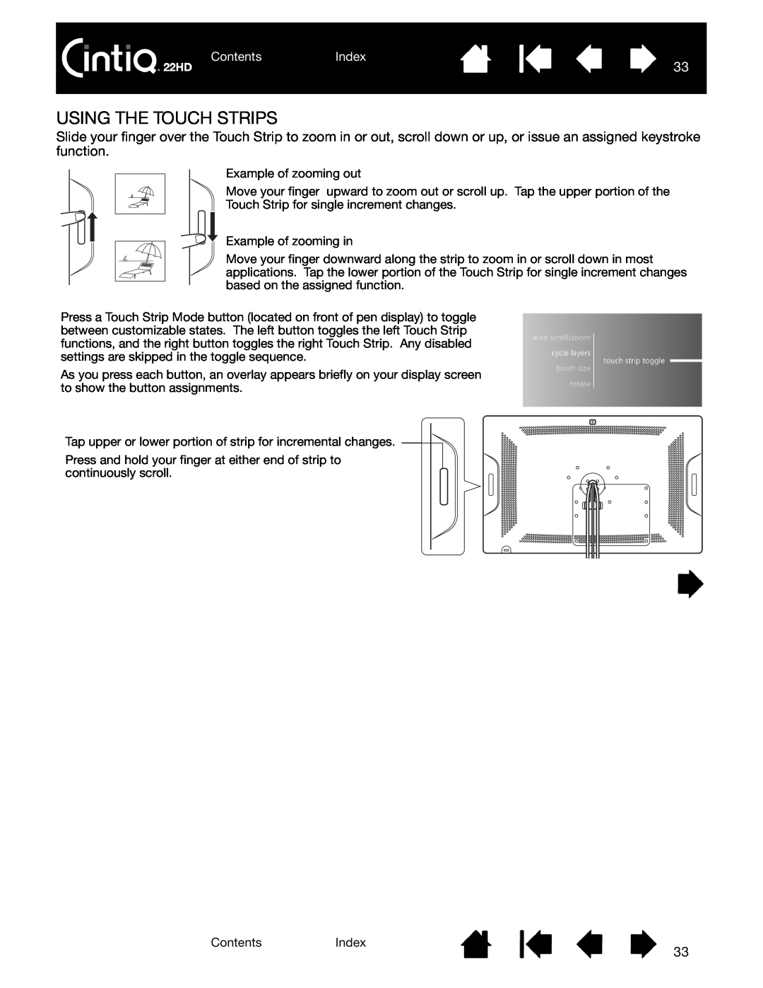Wacom DTK-2200 user manual Using The Touch Strips, ContentsIndex 