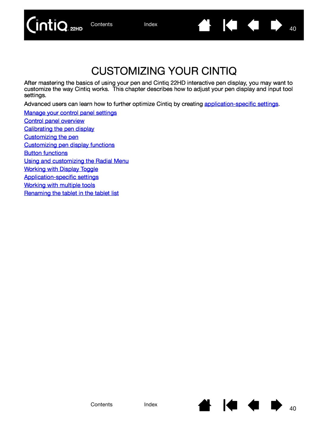 Wacom DTK-2200 user manual Customizing Your Cintiq, Calibrating the pen display Customizing the pen 