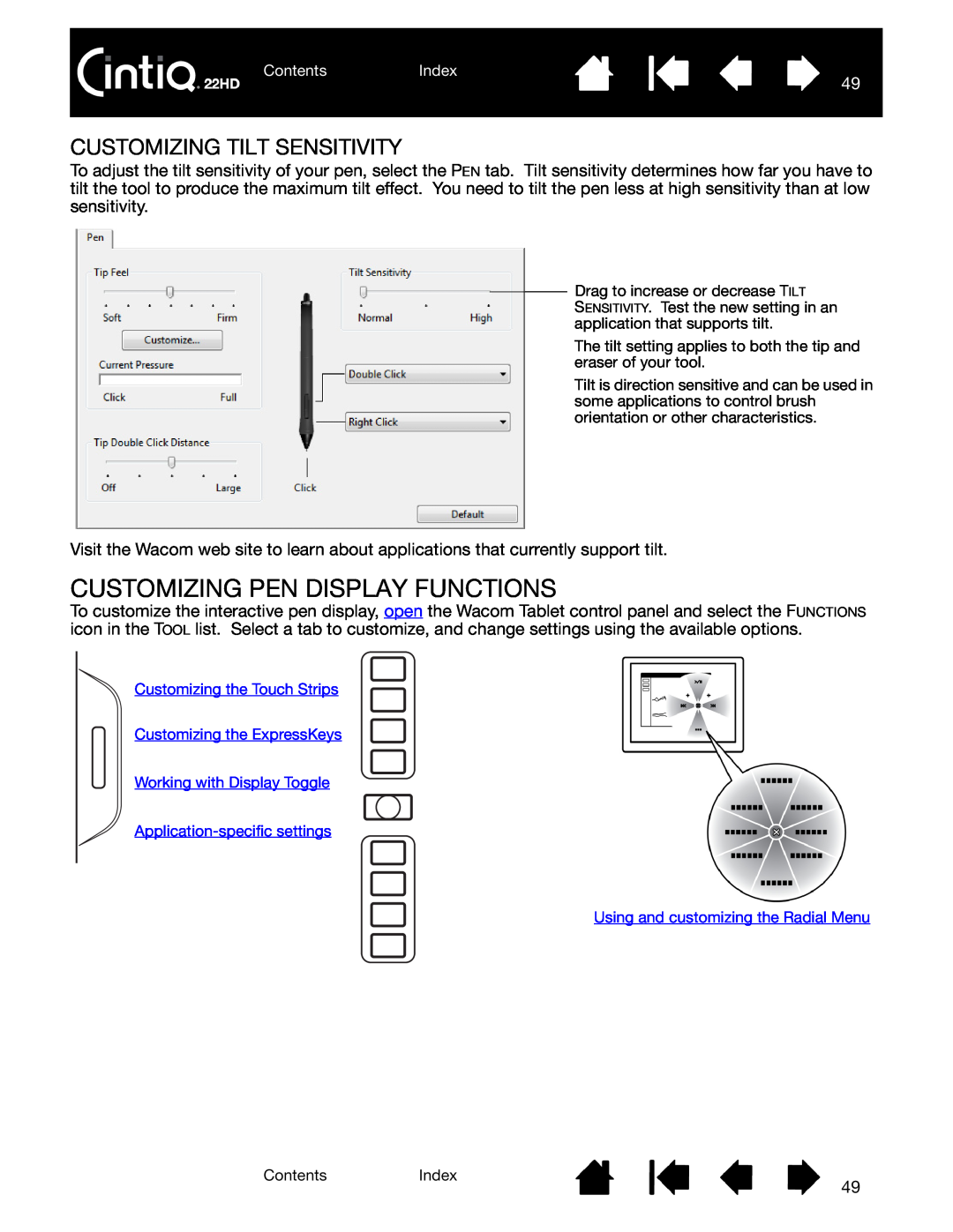 Wacom DTK-2200 user manual Customizing Pen Display Functions, Customizing Tilt Sensitivity 