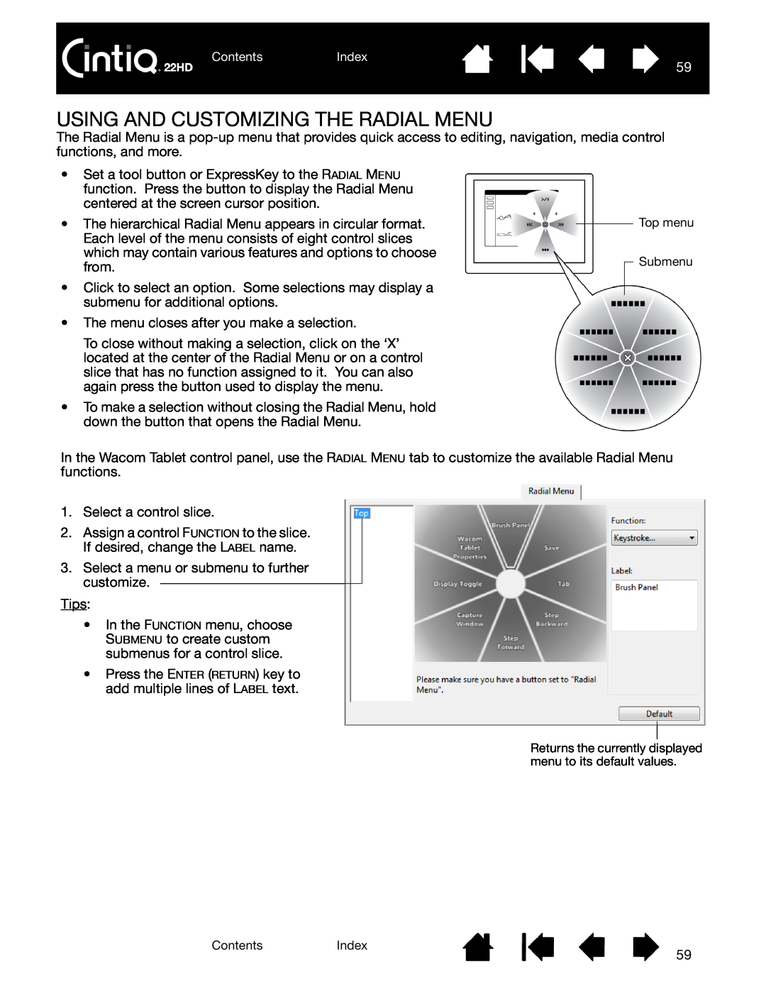 Wacom DTK-2200 user manual Using And Customizing The Radial Menu 