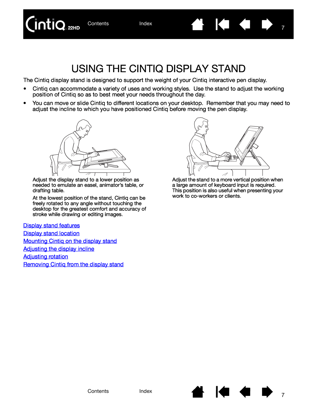 Wacom DTK-2200 user manual Using The Cintiq Display Stand, Display stand features Display stand location 