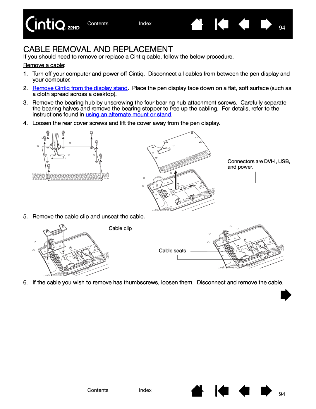 Wacom DTK-2200 user manual Cable Removal And Replacement 