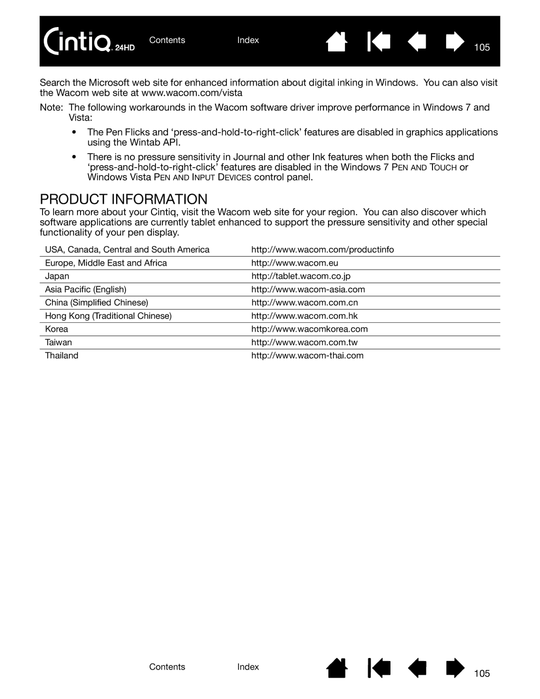 Wacom DTK-2400 user manual Product Information, 105 