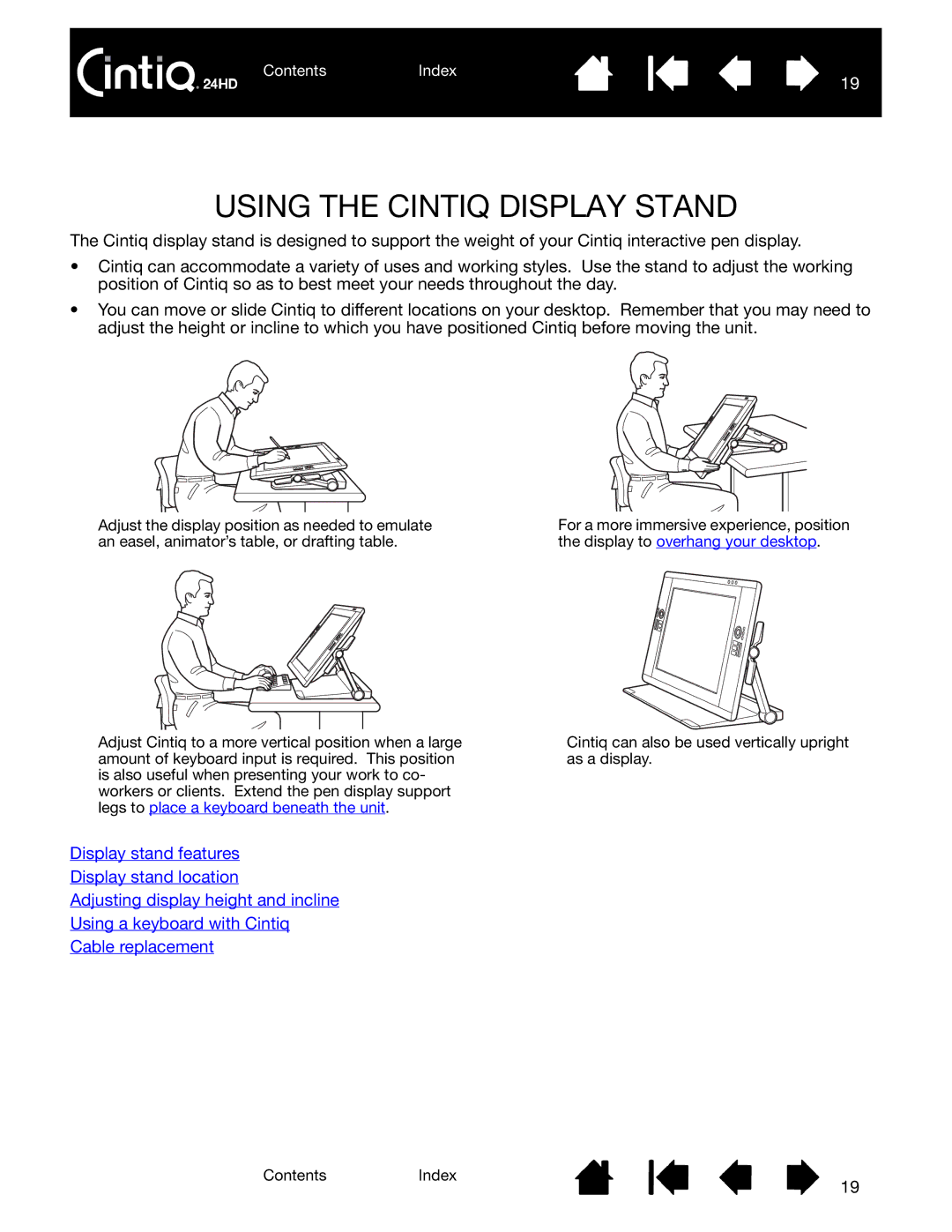 Wacom DTK-2400 user manual Using the Cintiq Display Stand 