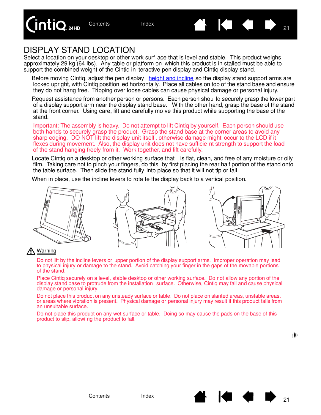 Wacom DTK-2400 user manual Display Stand Location 