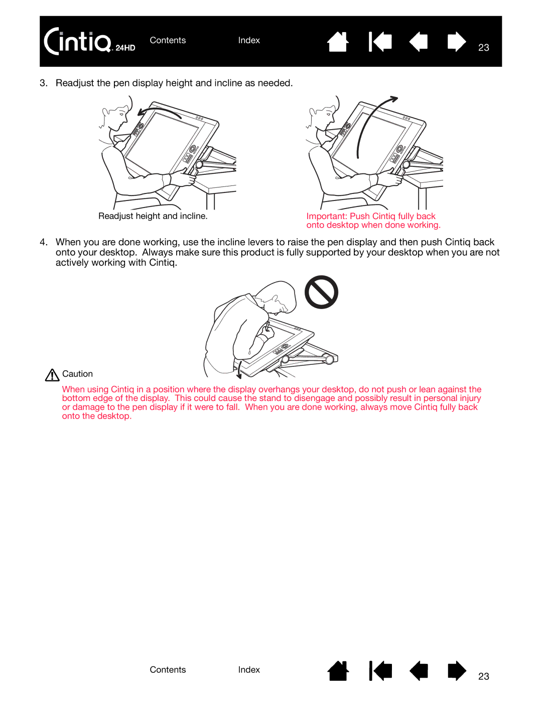 Wacom DTK-2400 user manual Readjust the pen display height and incline as needed 