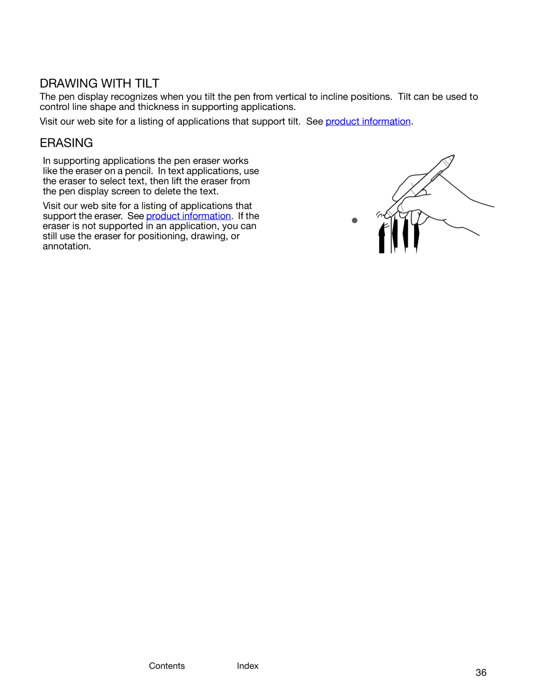 Wacom DTK-2400 user manual Drawing with Tilt, Erasing 