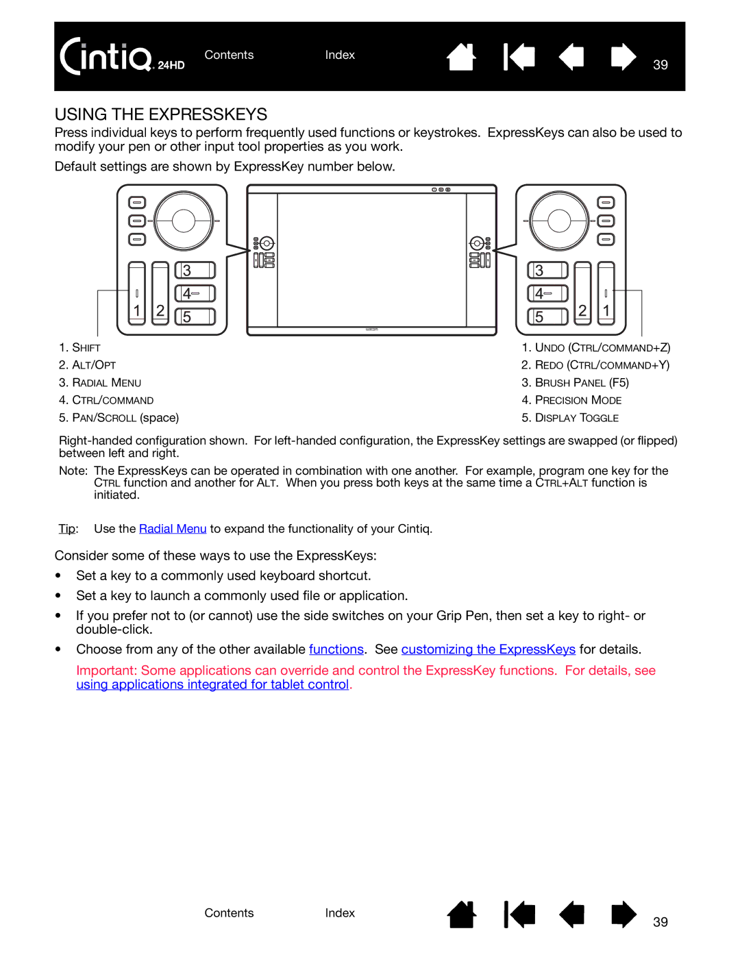 Wacom DTK-2400 user manual Using the Expresskeys 