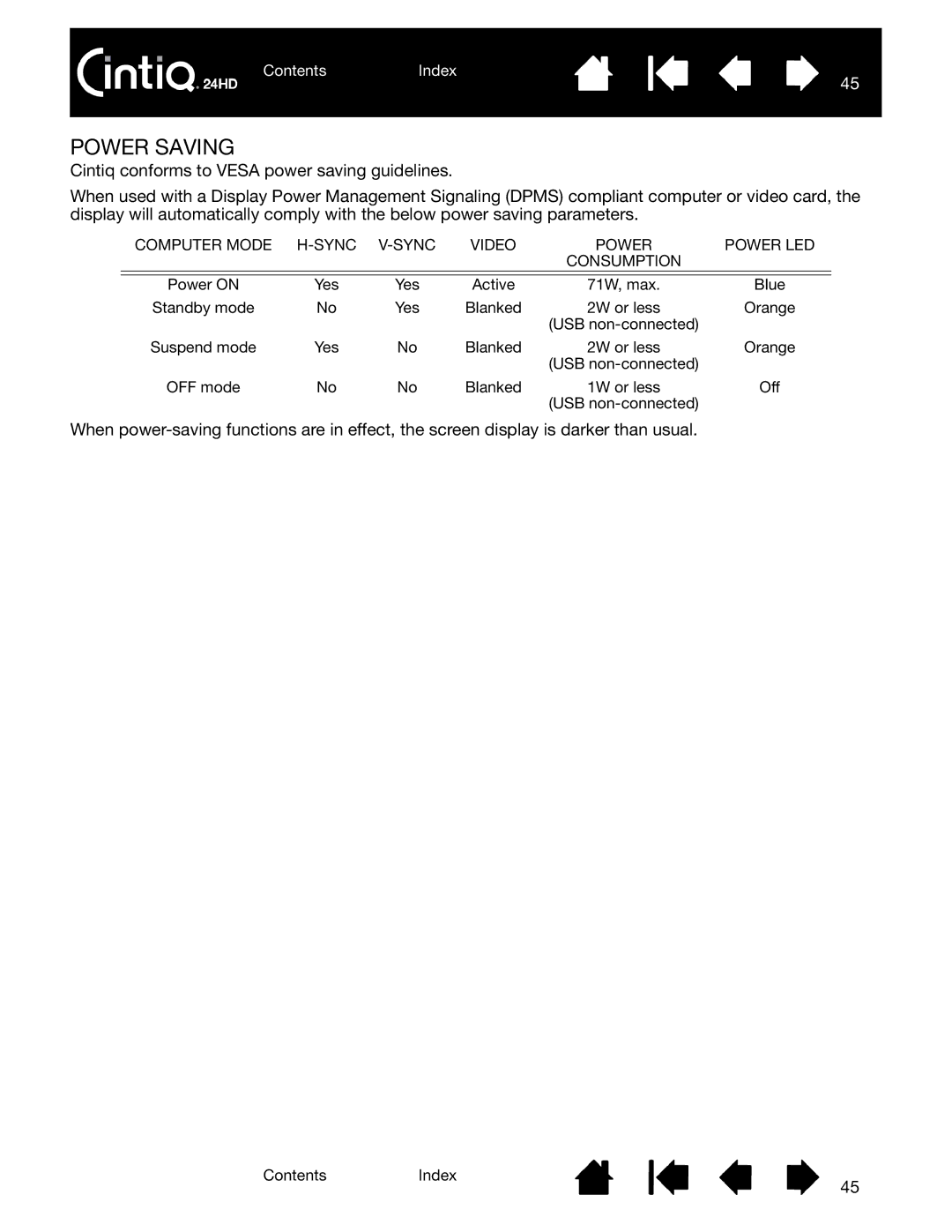 Wacom DTK-2400 user manual Power Saving, Consumption 