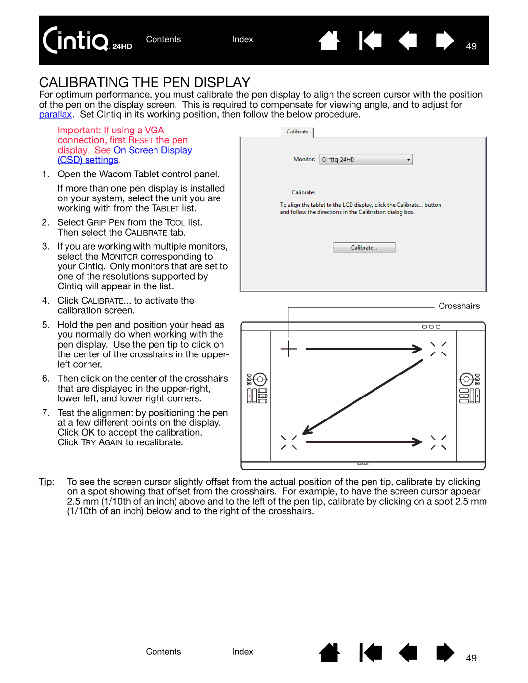 Wacom DTK-2400 user manual Calibrating the PEN Display 