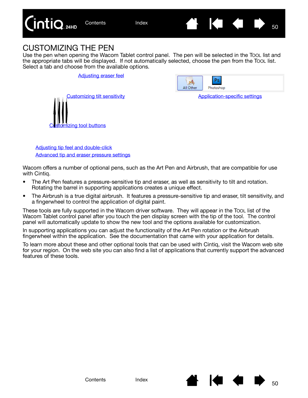 Wacom DTK-2400 user manual Customizing the PEN 