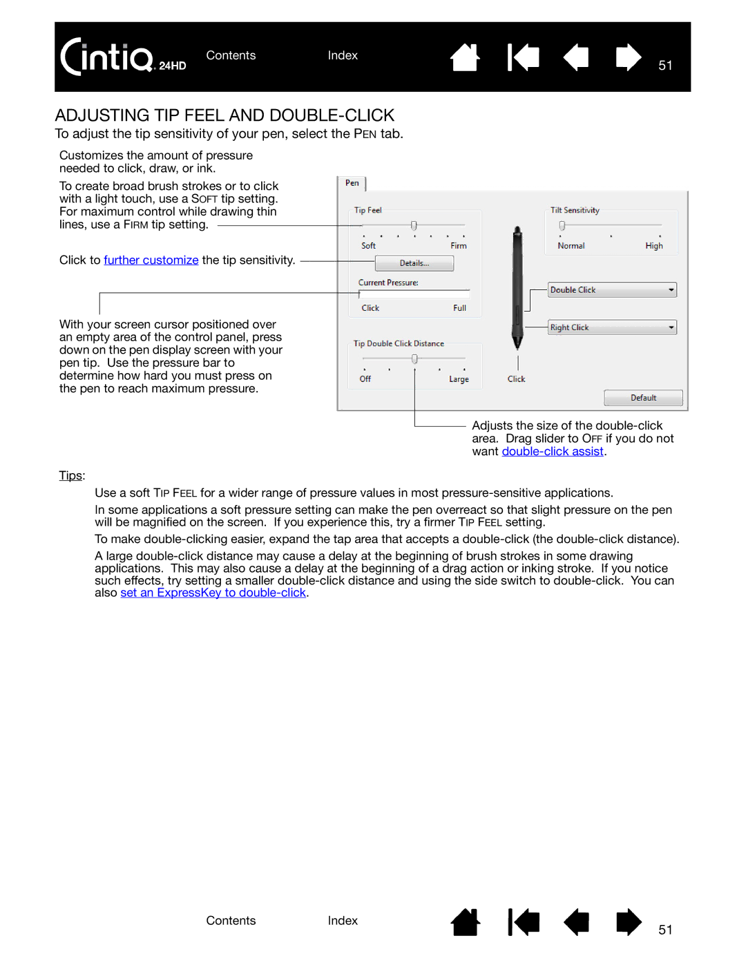 Wacom DTK-2400 user manual Adjusting TIP Feel and DOUBLE-CLICK 