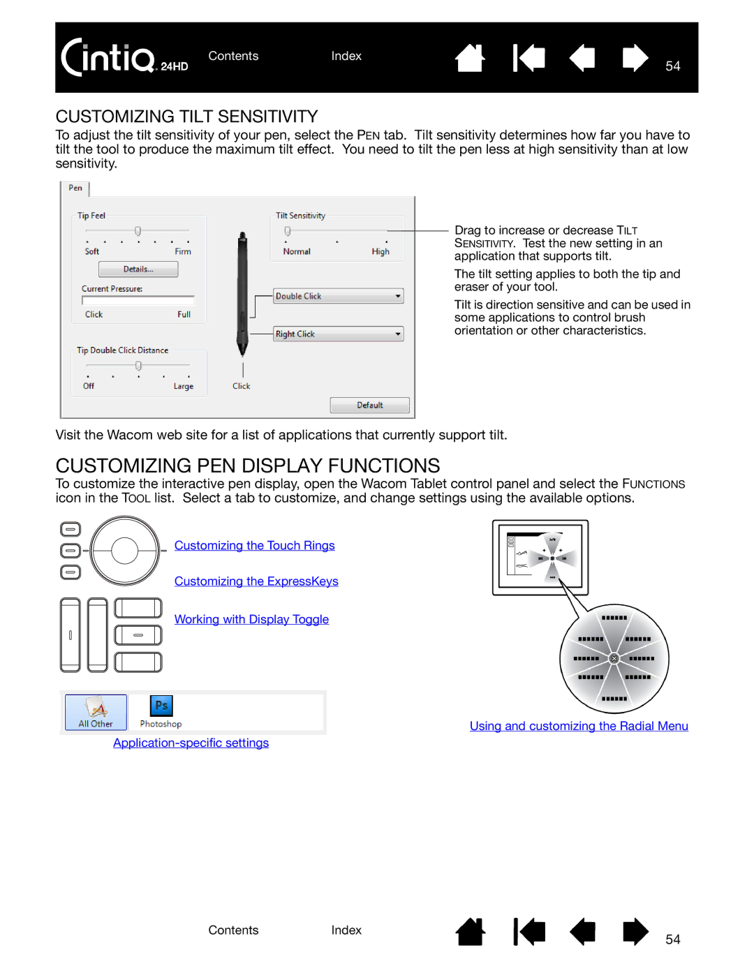 Wacom DTK-2400 user manual Customizing PEN Display Functions, Customizing Tilt Sensitivity 