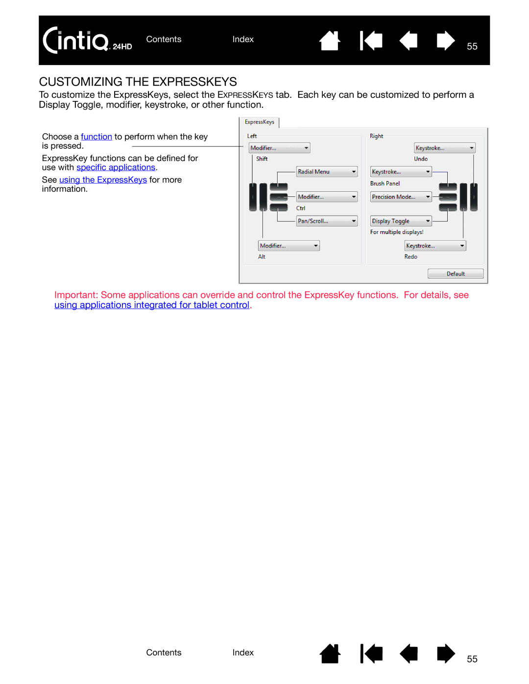 Wacom DTK-2400 user manual Customizing the Expresskeys 