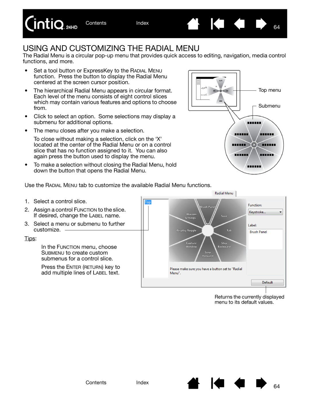 Wacom DTK-2400 user manual Using and Customizing the Radial Menu 