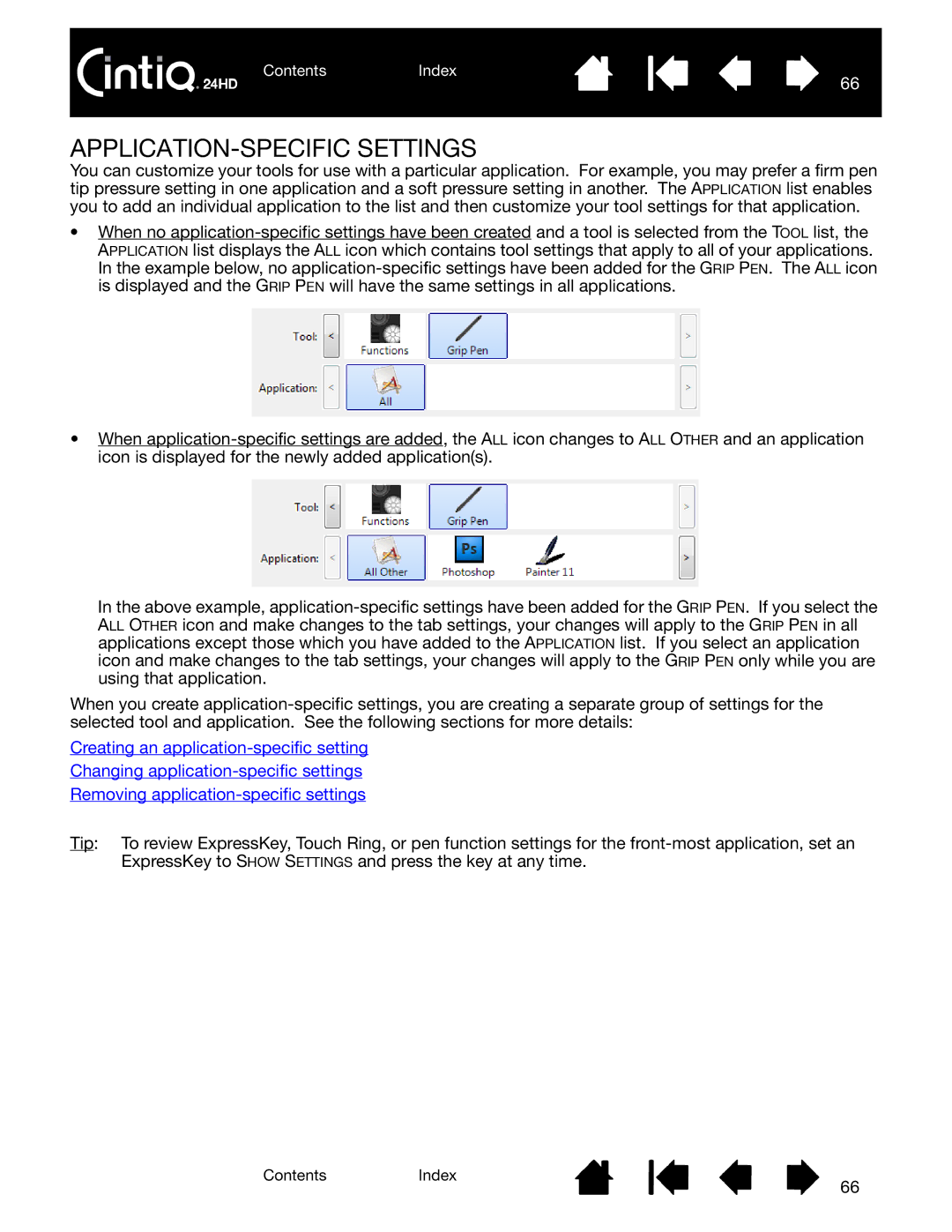 Wacom DTK-2400 user manual APPLICATION-SPECIFIC Settings 