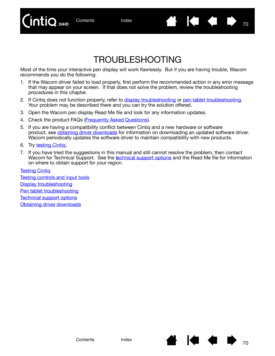 Wacom DTK-2400 user manual Troubleshooting, Try testing Cintiq 