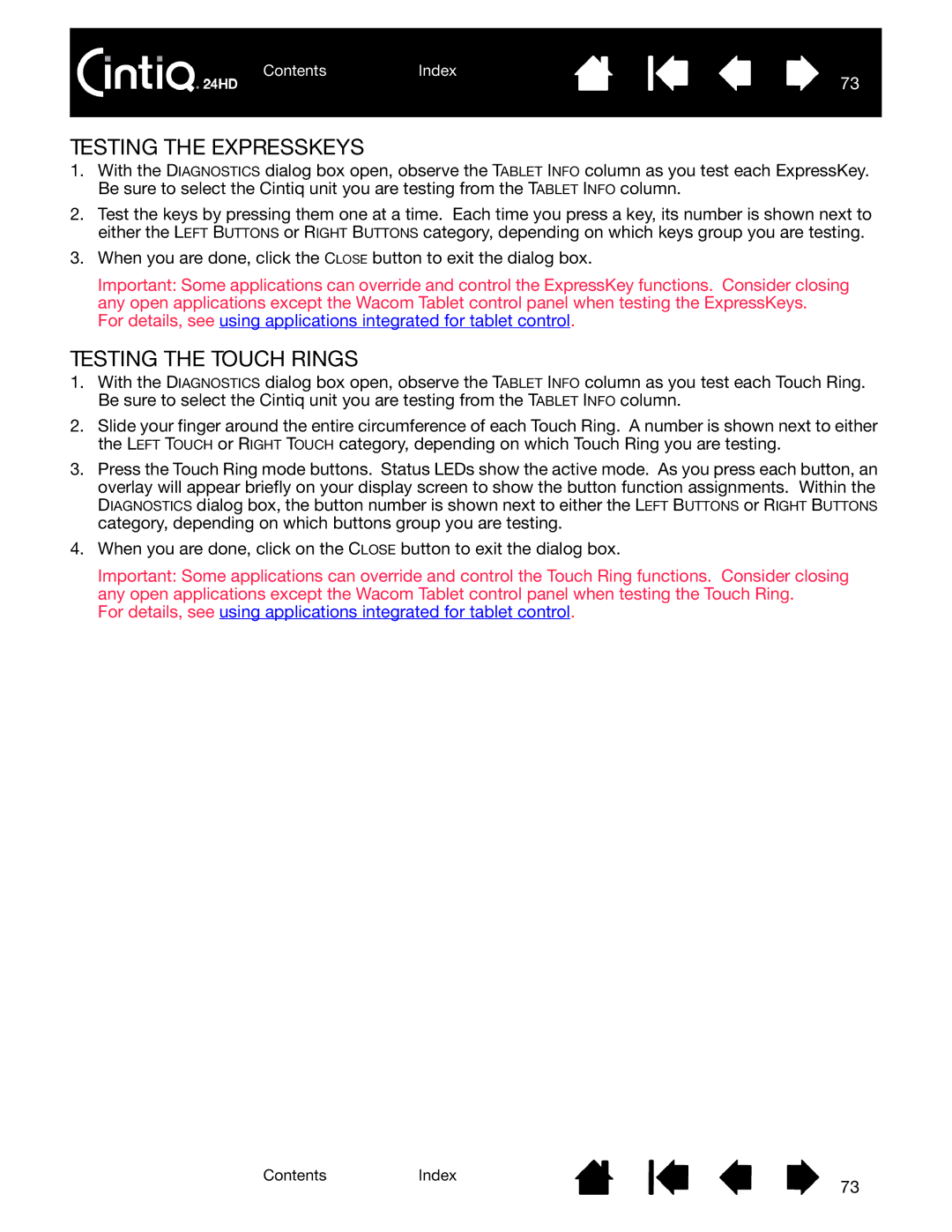 Wacom DTK-2400 user manual Testing the Expresskeys, Testing the Touch Rings 
