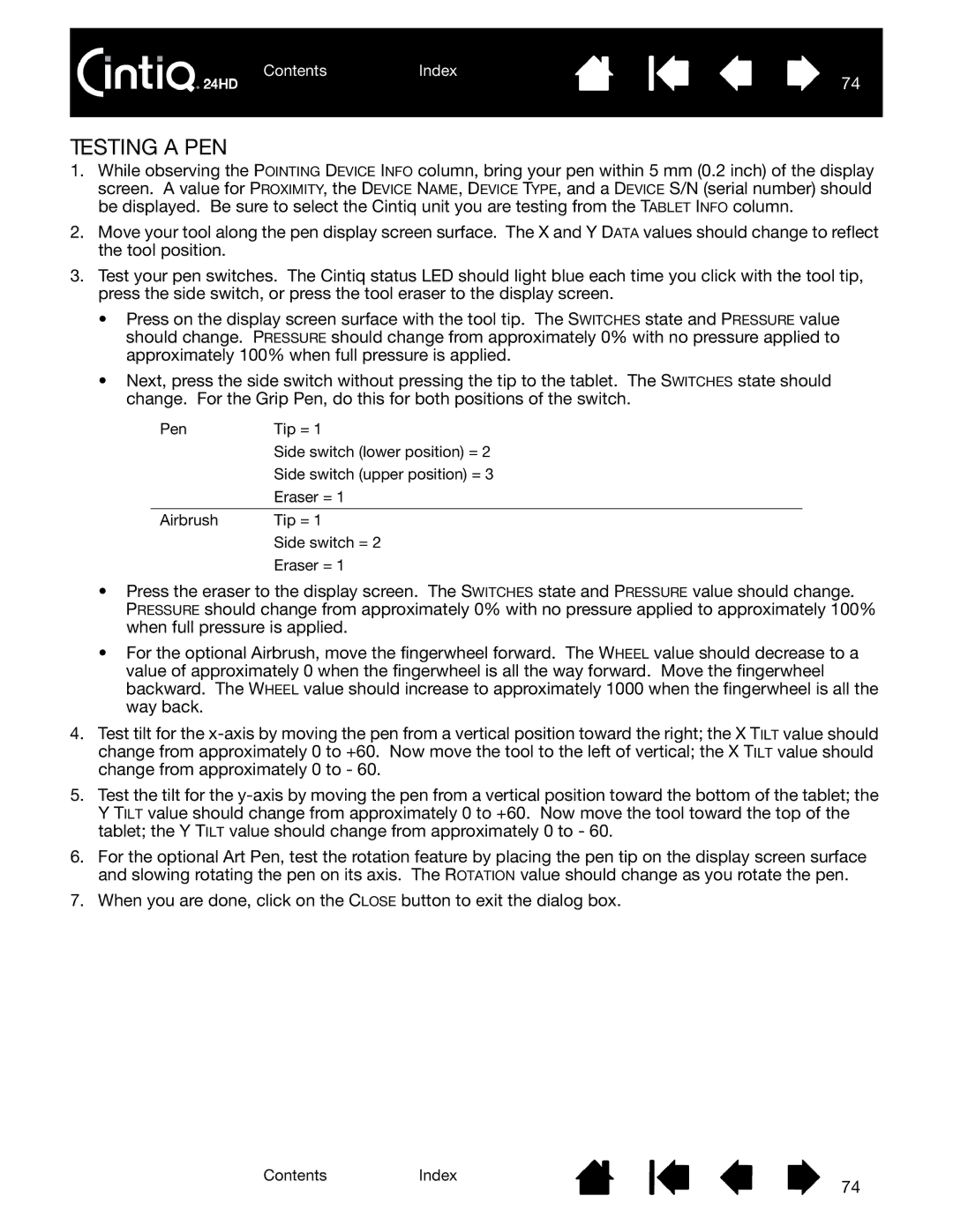 Wacom DTK-2400 user manual Testing a PEN 