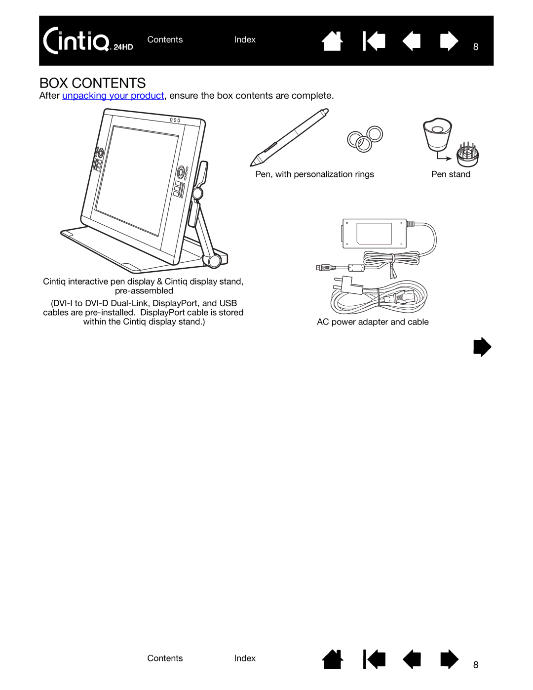 Wacom DTK-2400 user manual BOX Contents 