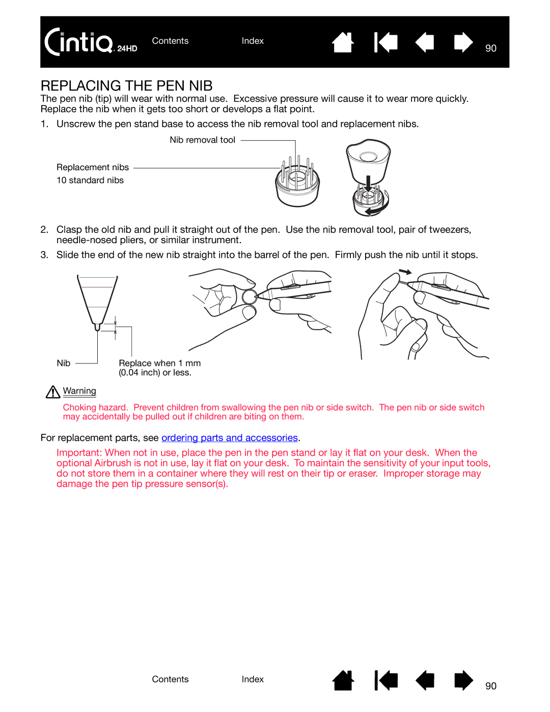 Wacom DTK-2400 user manual Replacing the PEN NIB 